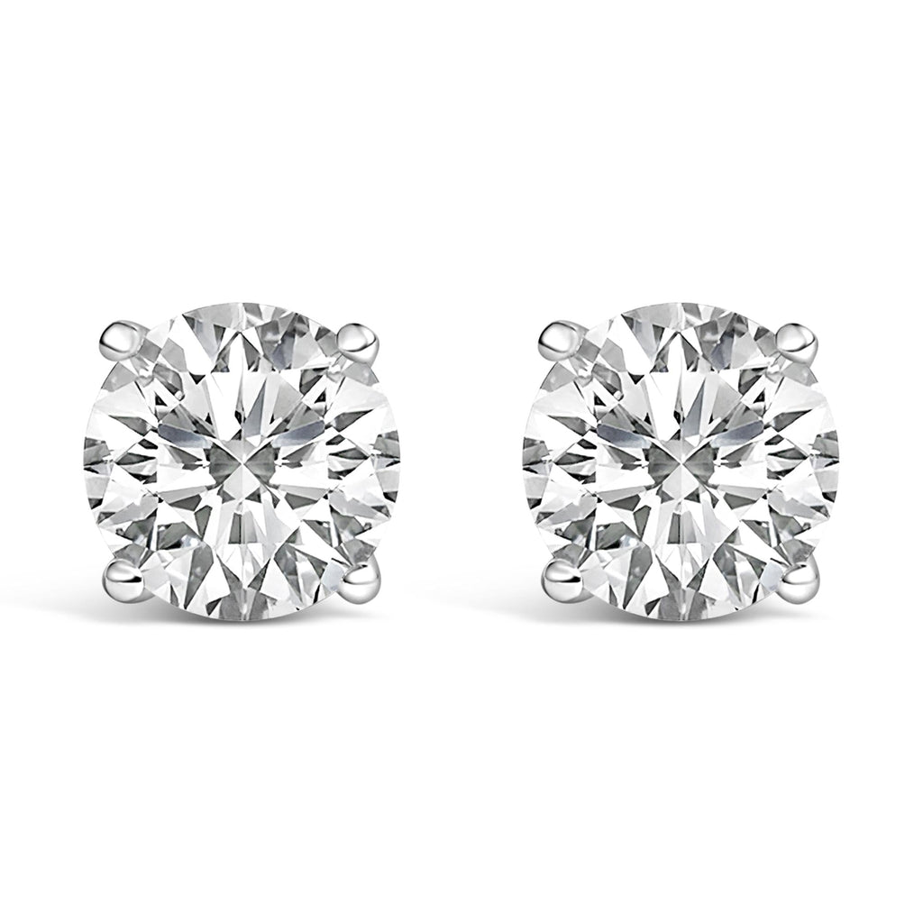 14K White Gold Round Brilliant-Cut Lab Grown Diamond Classic 4-Prong Stud Earrings with Screw Backs - Friggin Jewelry Premium
