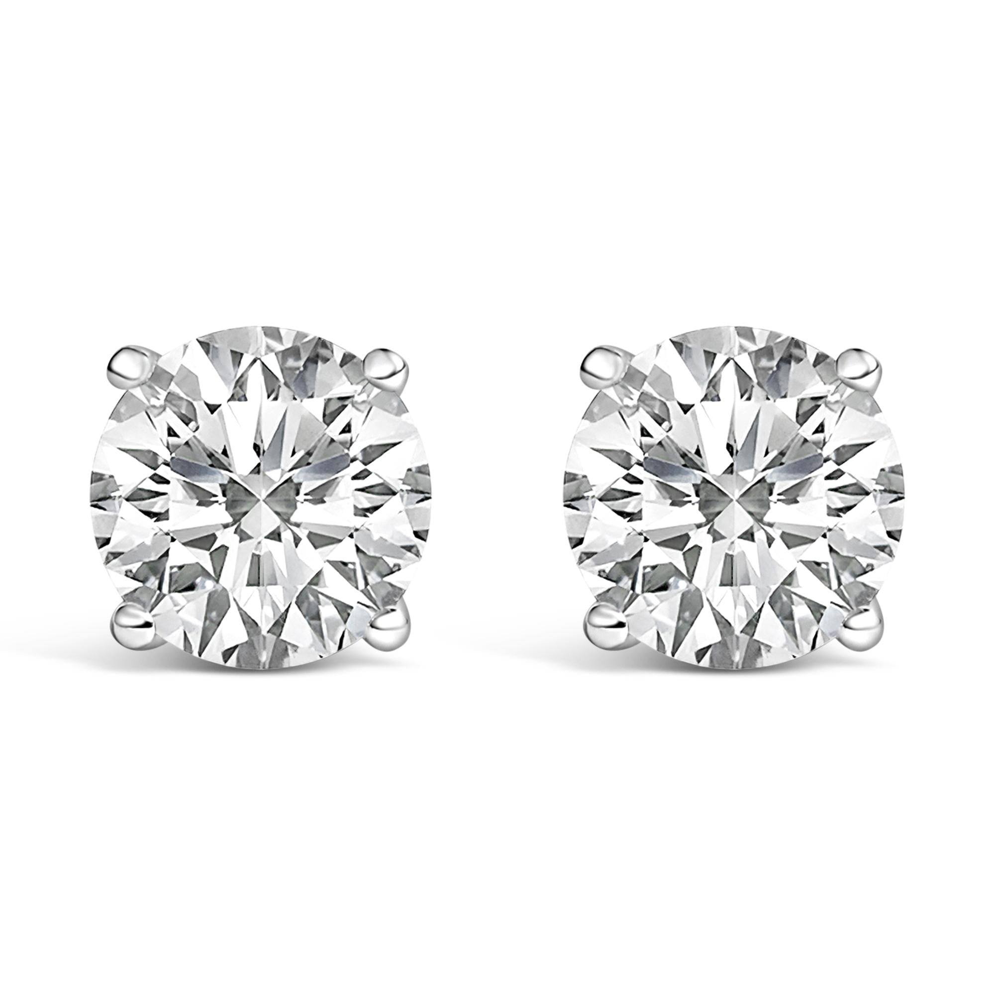 14K White Gold Round Brilliant-Cut Lab Grown Diamond Classic 4-Prong Stud Earrings with Screw Backs - Friggin Jewelry Premium