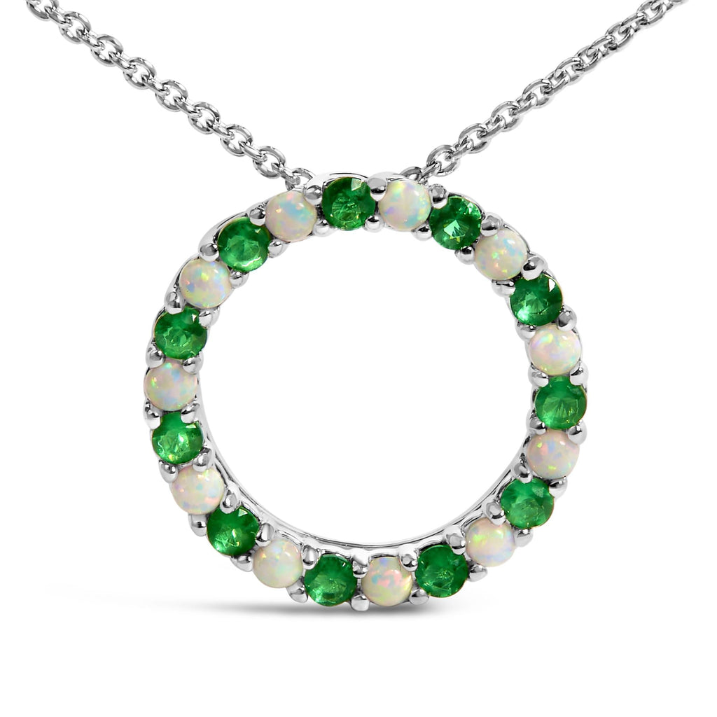 Collar con colgante circular de esmeralda verde y ópalo en plata de ley 925 - Friggin Jewelry