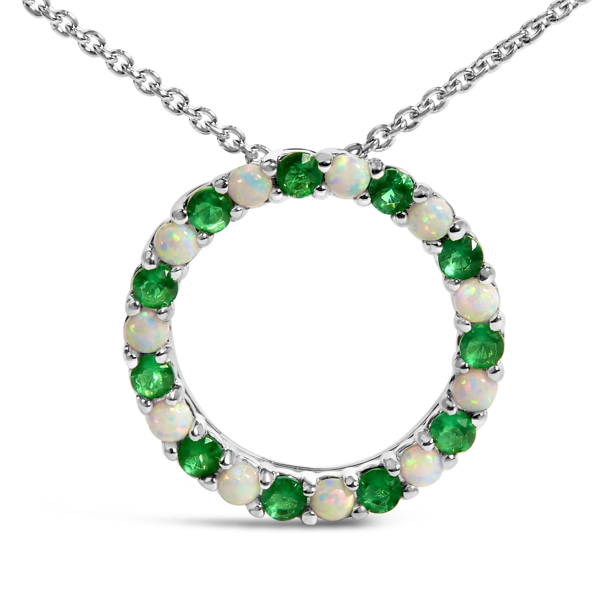 Collar con colgante circular de esmeralda verde y ópalo en plata de ley 925 - Friggin Jewelry
