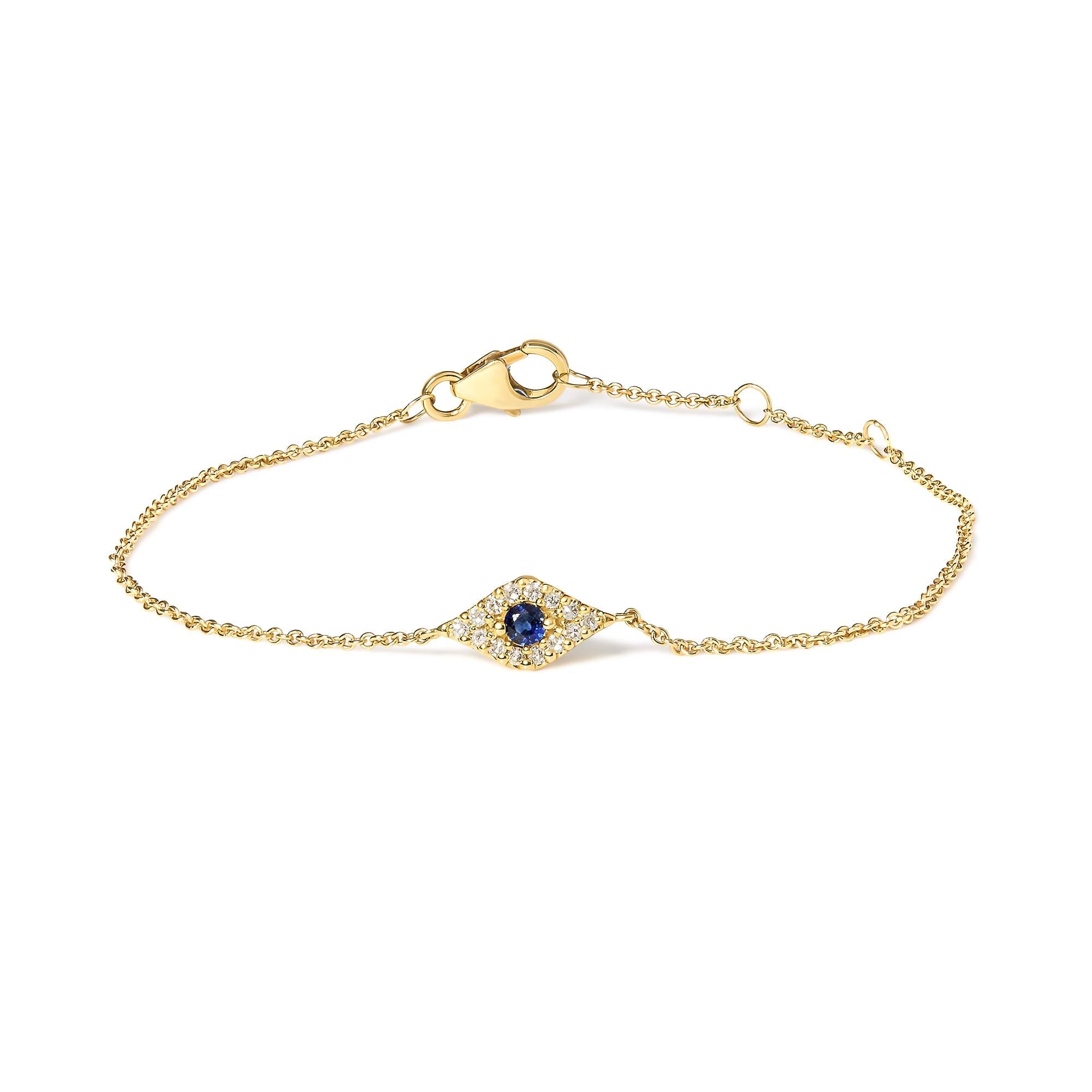 Bracciale a maglie con zaffiro blu e diamanti in oro giallo 10 carati con occhio maligno (colore HI, purezza I1-I2) - Misura 7" - Friggin Jewelry