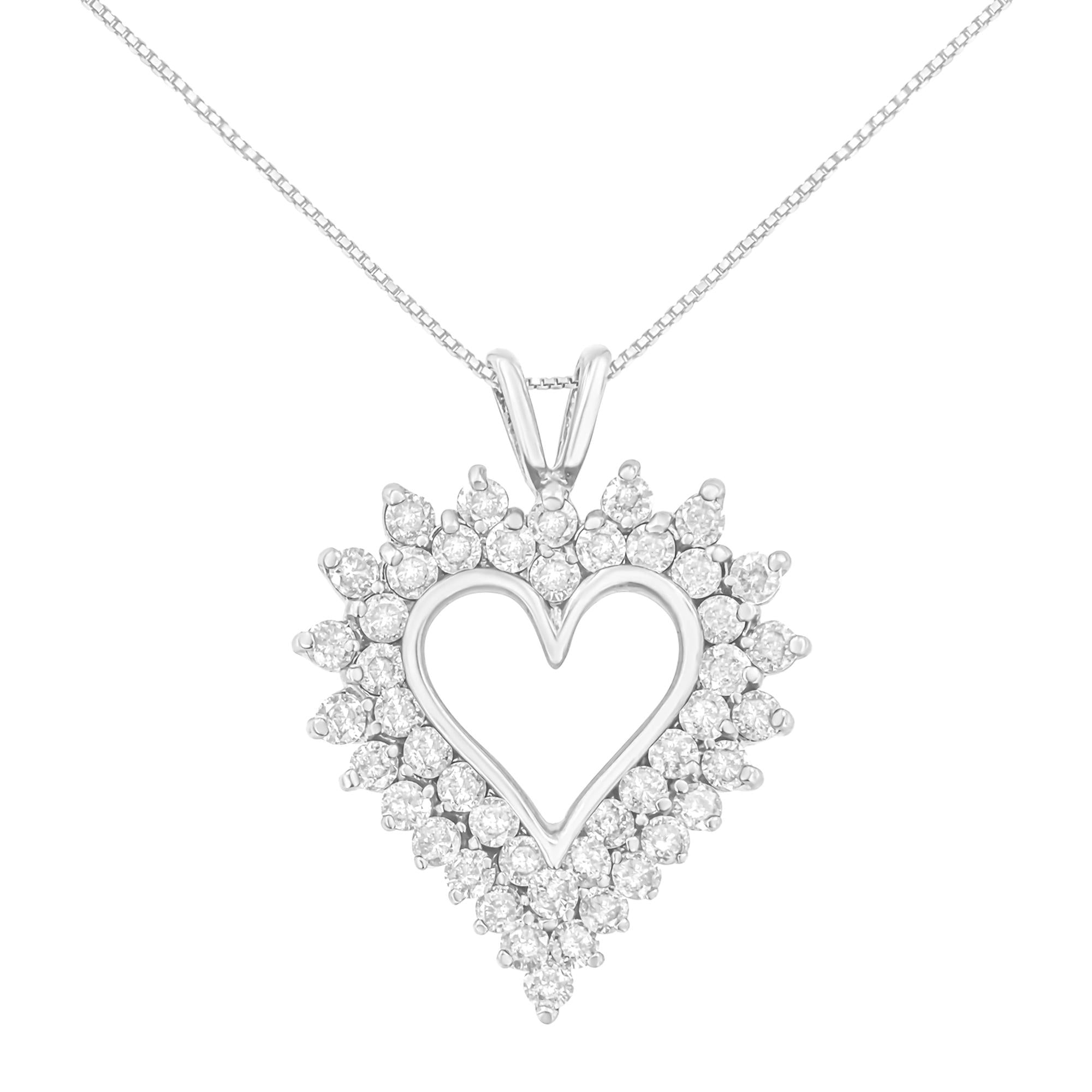 .925 Sterling Silver 3.00 Cttw Round Cut Diamond Cluster Heart 18" Pendant Necklace (K-L Color, I1-I2 Clarity) - Friggin Jewelry