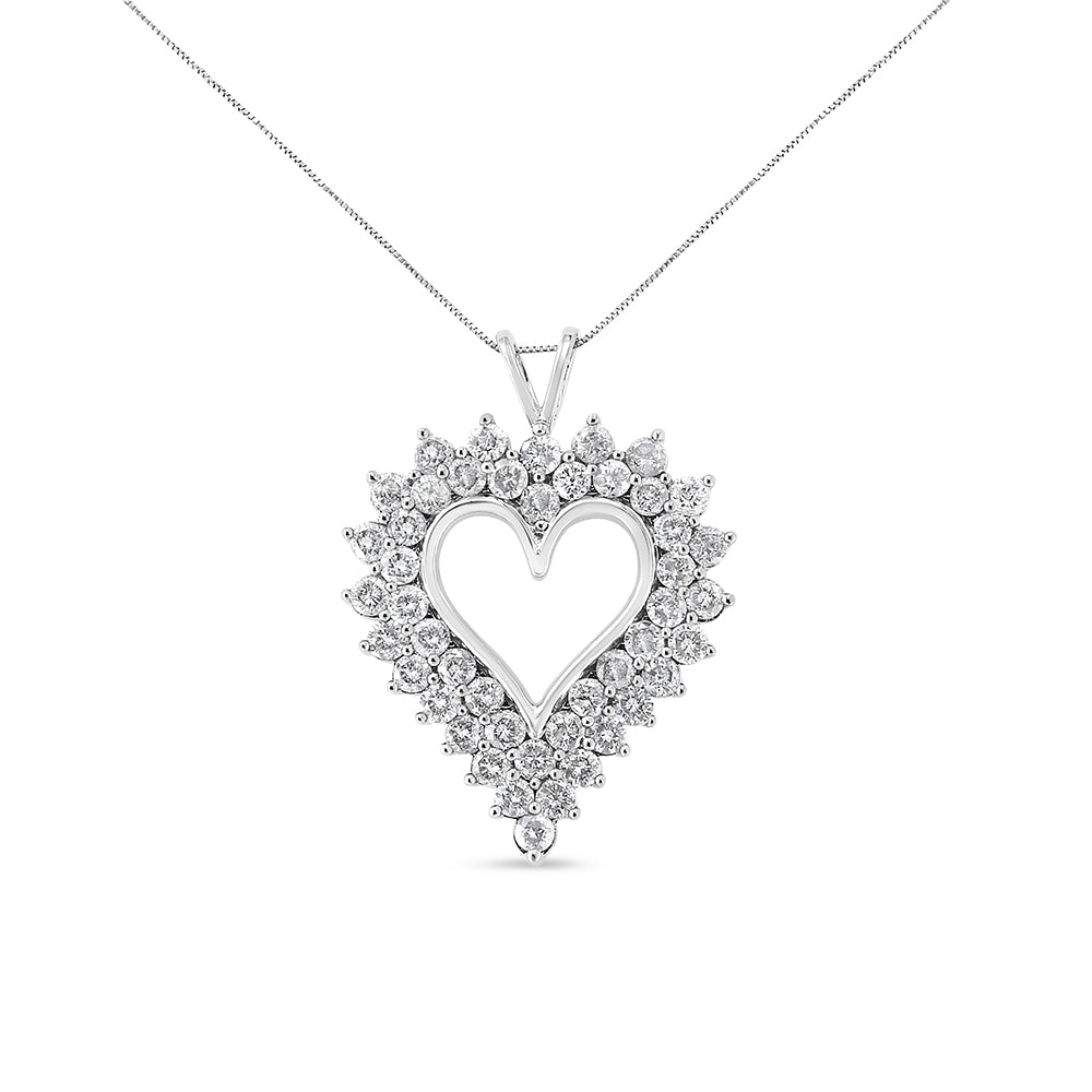 Collar con colgante de corazón de 45 cm en plata de ley 925 de 4 quilates con diamantes compuestos de talla redonda de doble fila (color KL, claridad I1-I2) - Friggin Jewelry