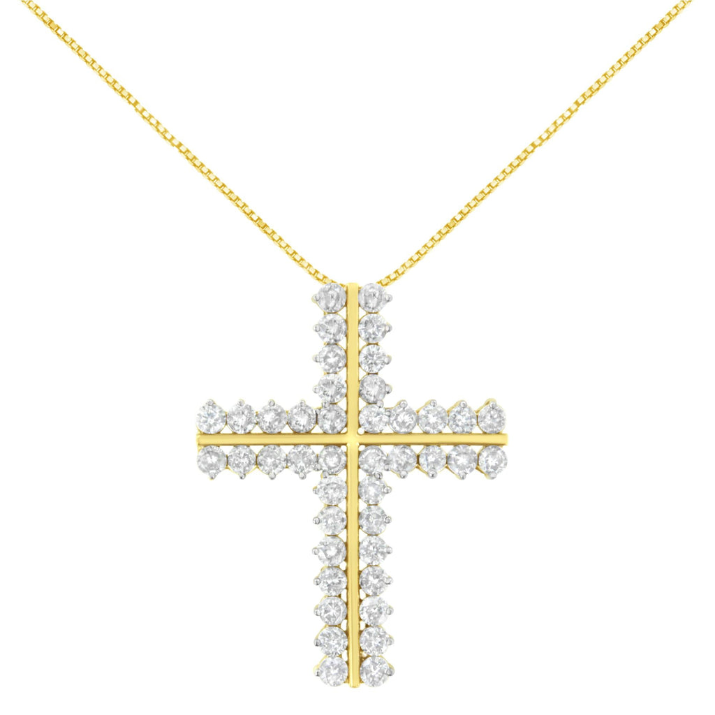 10K Yellow Gold 4.0 Cttw Diamond Two Row Cross 18" Pendant Necklace (J-K Clarity, I1-I2 Color) - Friggin Jewelry
