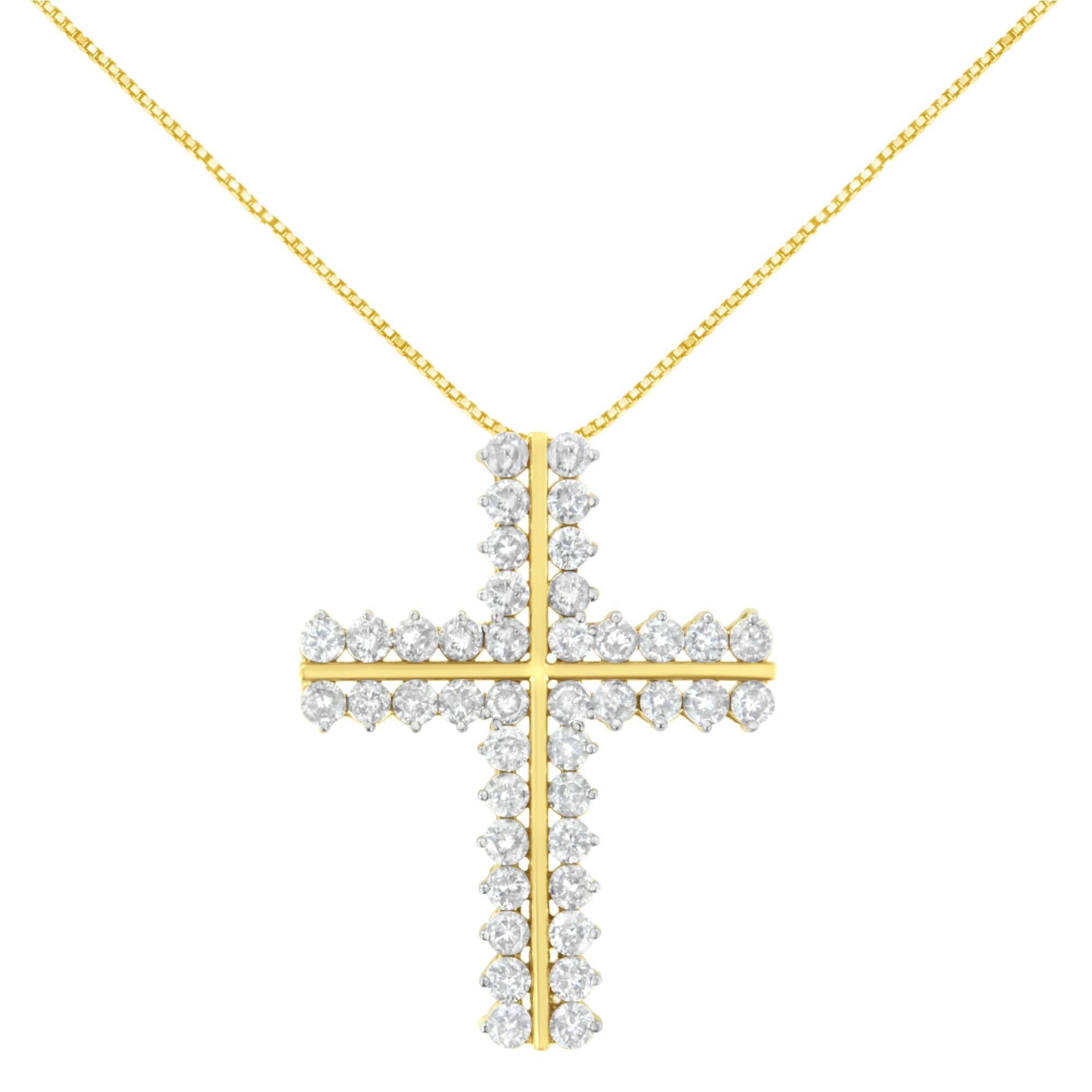10K Yellow Gold 4.0 Cttw Diamond Two Row Cross 18" Pendant Necklace (J-K Clarity, I1-I2 Color) - Friggin Jewelry