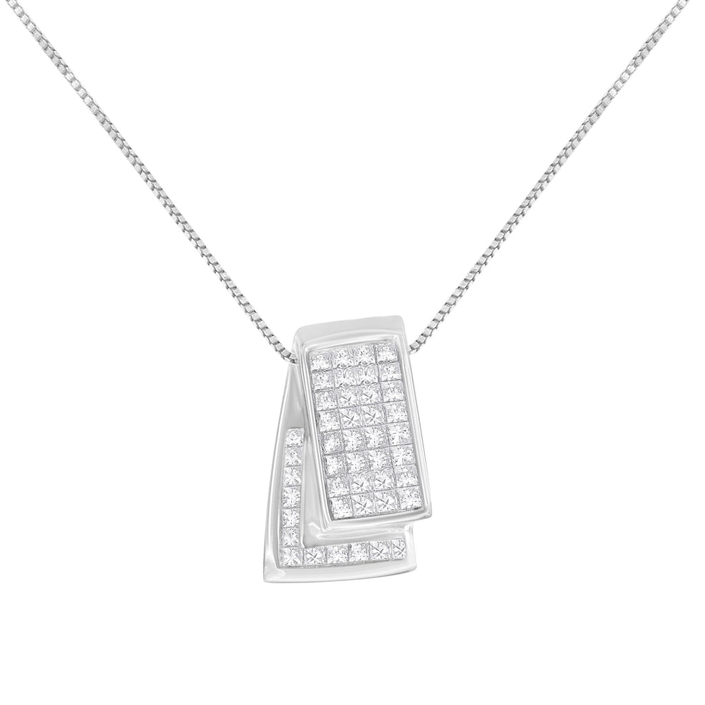 14K Gold 1.0 Cttw Princess Cut Diamond Two Tone Foldover Box Pendant 18” Box Chain Necklace (H-I Color, SI2-I1 Clarity) - Friggin Jewelry