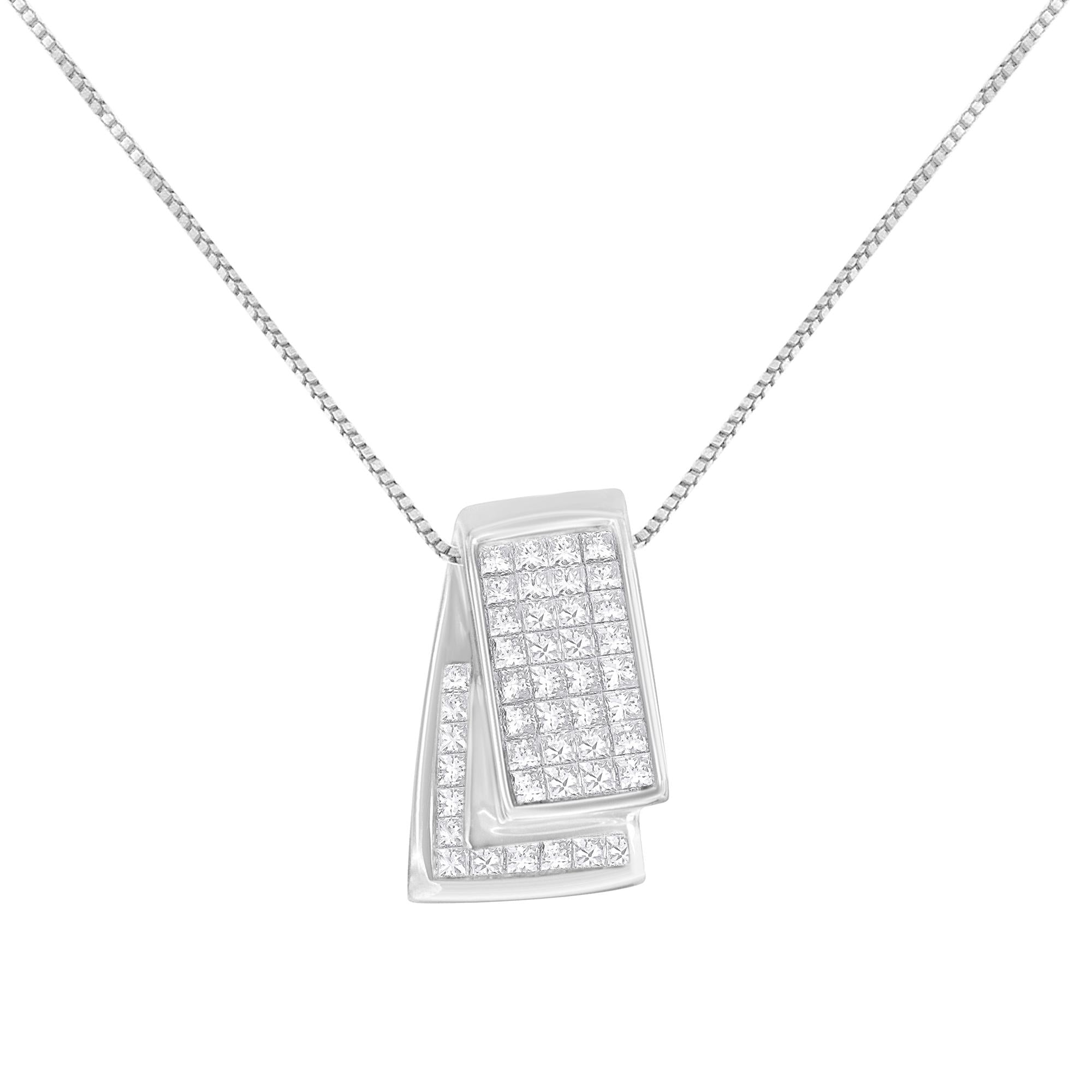 14K Gold 1.0 Cttw Princess Cut Diamond Two Tone Foldover Box Pendant 18” Box Chain Necklace (H-I Color, SI2-I1 Clarity) - Friggin Jewelry