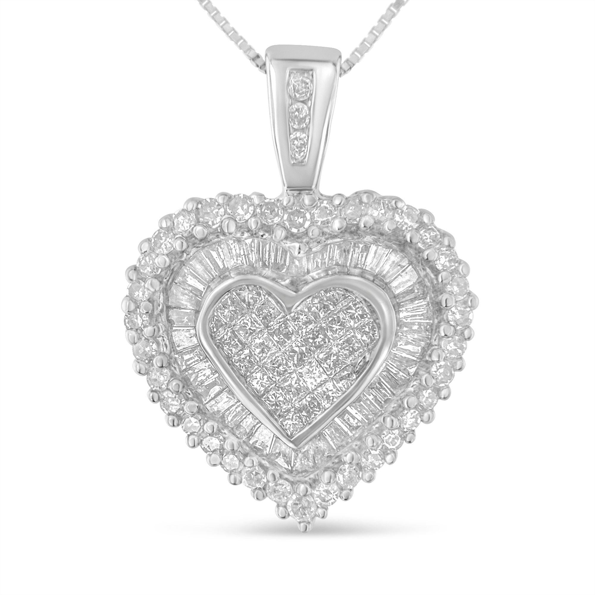 10K White Gold 1 cttw Multi Cut 1 cttw Diamond Heart Pendant Necklace (H-I, I1-I2) - Friggin Jewelry