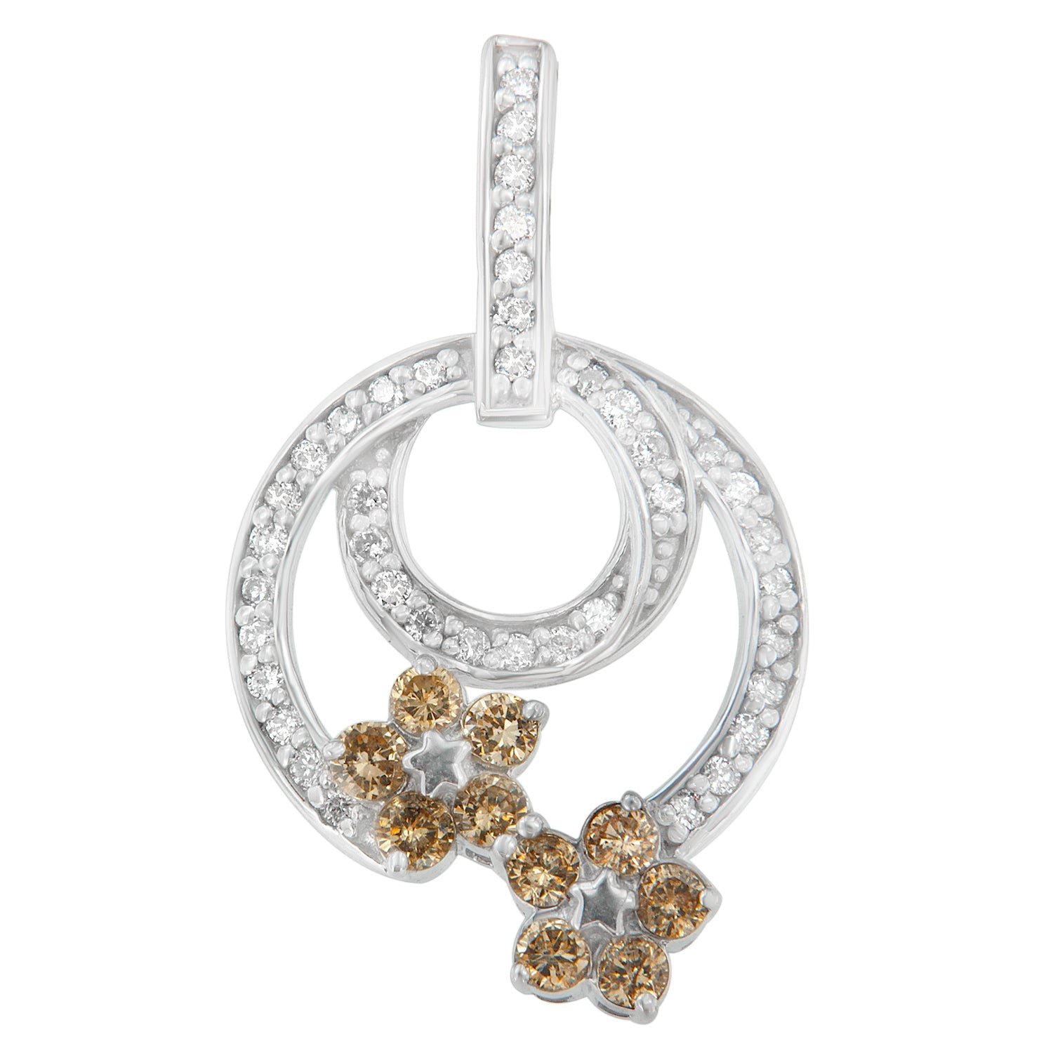 .925 Sterling Silver 1 cttw Round Cut Diamond Floral Garden Pendant Necklace (H-I, I1-I2) - Friggin Jewelry