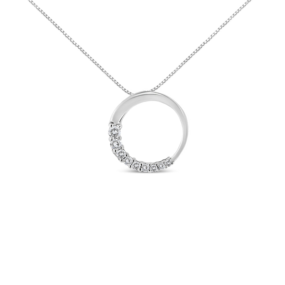 Collar con colgante de aro abierto de 45 cm en oro de 14 quilates con diamantes de talla redonda de 1/4 ct (color JK, claridad I1-I2) - Friggin Jewelry