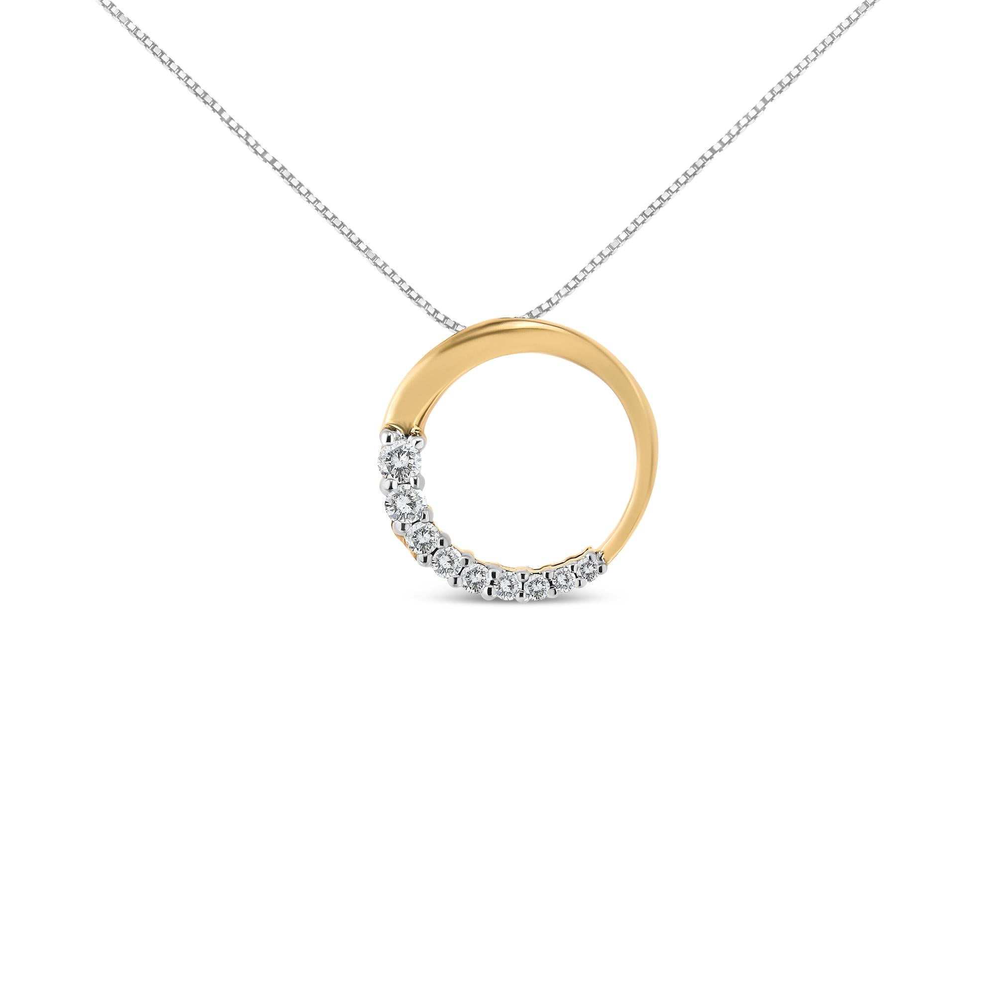 Collar con colgante de aro abierto de 45 cm en oro de 14 quilates con diamantes de talla redonda de 1/4 ct (color JK, claridad I1-I2) - Friggin Jewelry