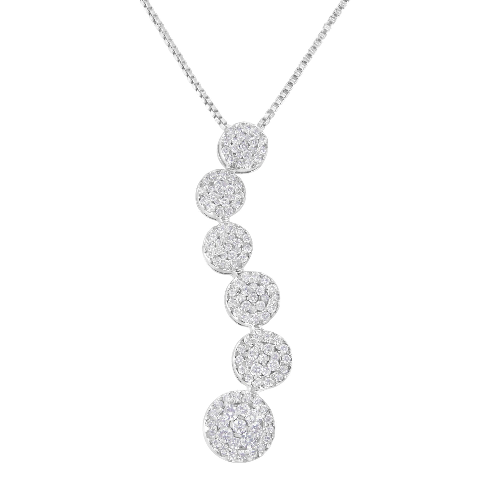 14K White Gold 1 cttw Diamond Cluster Journey Pendant Necklace (H-I, I1-I2) - Friggin Jewelry Premium