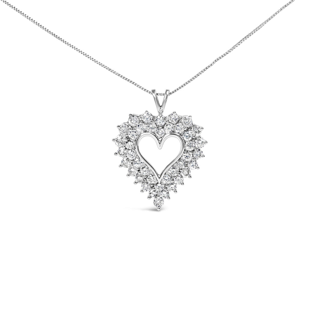 925 Sterling Silver 4.0 Cttw Diamond Two Row Open Heart 18" Pendant Necklace (I-J Color, I2-I3 Clarity) - Friggin Jewelry