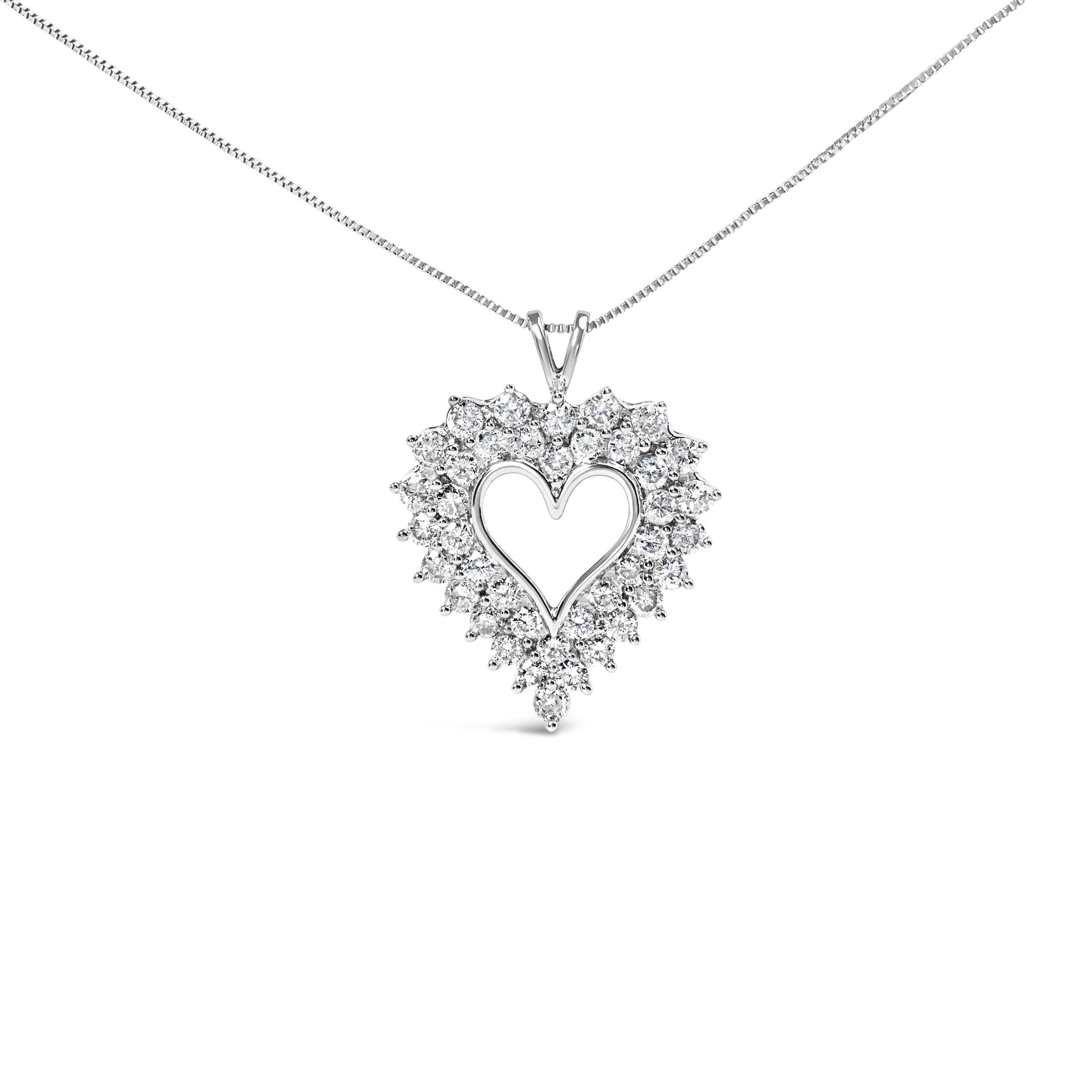 925 Sterling Silver 4.0 Cttw Diamond Two Row Open Heart 18" Pendant Necklace (I-J Color, I2-I3 Clarity) - Friggin Jewelry