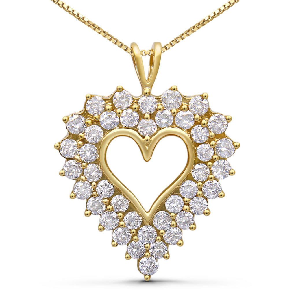 Collar con colgante de corazón abierto de dos filas de diamantes de 4,0 quilates y 18" (color KL, claridad I1-I2) en plata de ley 925 bañada en oro amarillo de 14 quilates (color KL, claridad I1-I2) - Friggin Jewelry