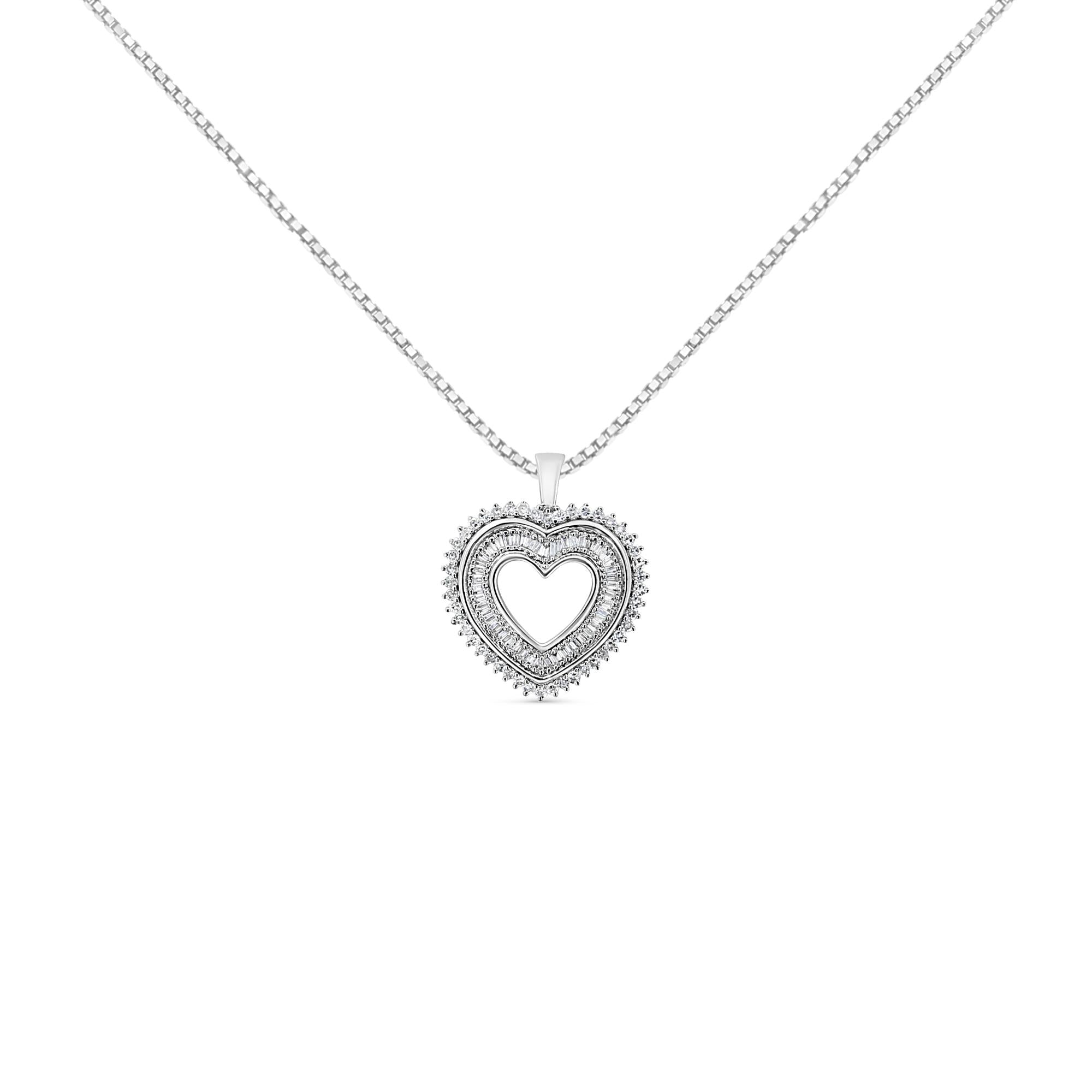 .925 Sterling Silver 1.0 Ctw Diamond Shadow Open Heart Halo 18" Pendant Necklace (I-J Color, I1-I2 Clarity) - Friggin Jewelry