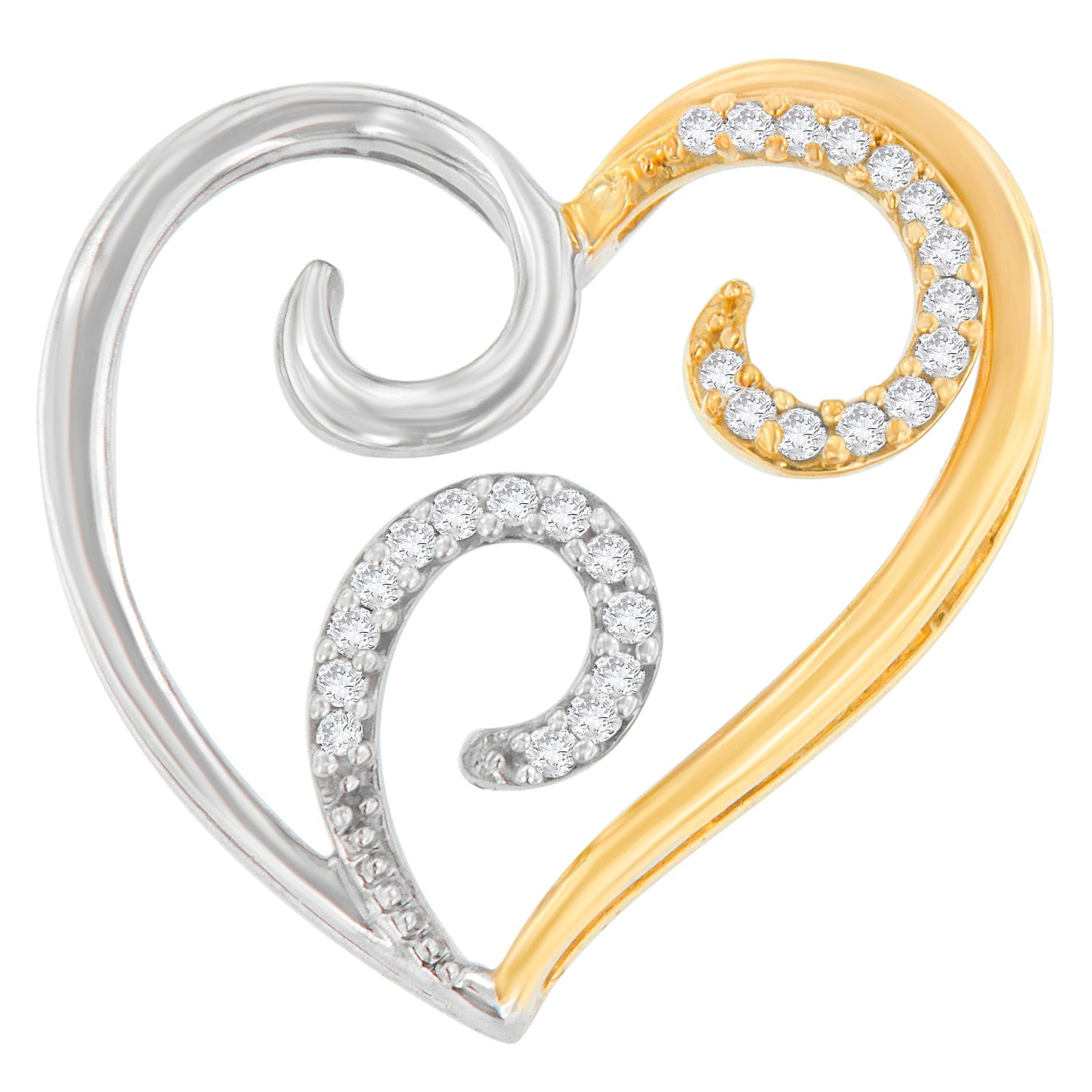 10K Two-Toned Gold 1/10 cttw Round Cut Diamond Swirl Heart Accent Pendant Necklace (H-I, I1-I2) - Friggin Jewelry