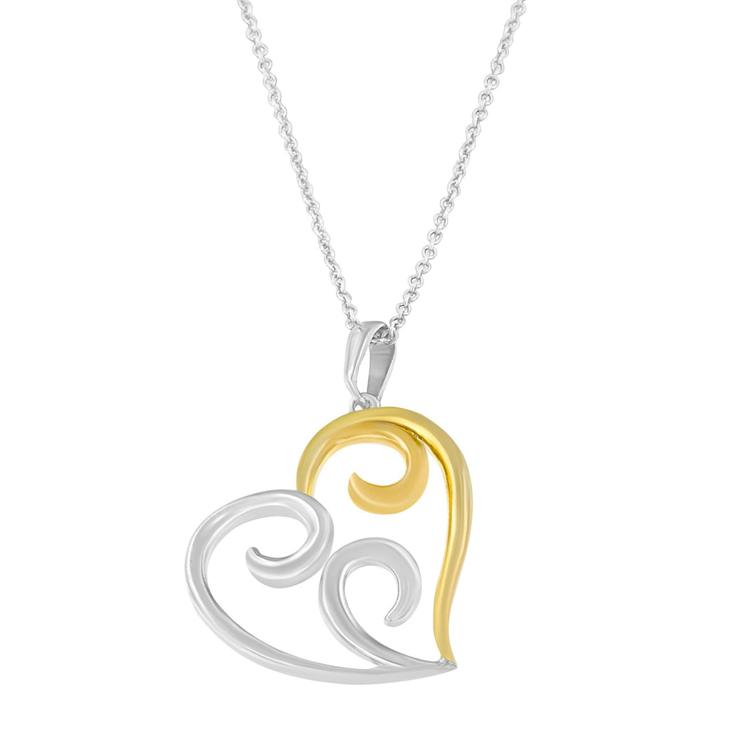 10K Yellow Gold Over .925 Sterling Silver Open Heart with Swirls 18" Box Chain Pendant Necklace - Friggin Jewelry