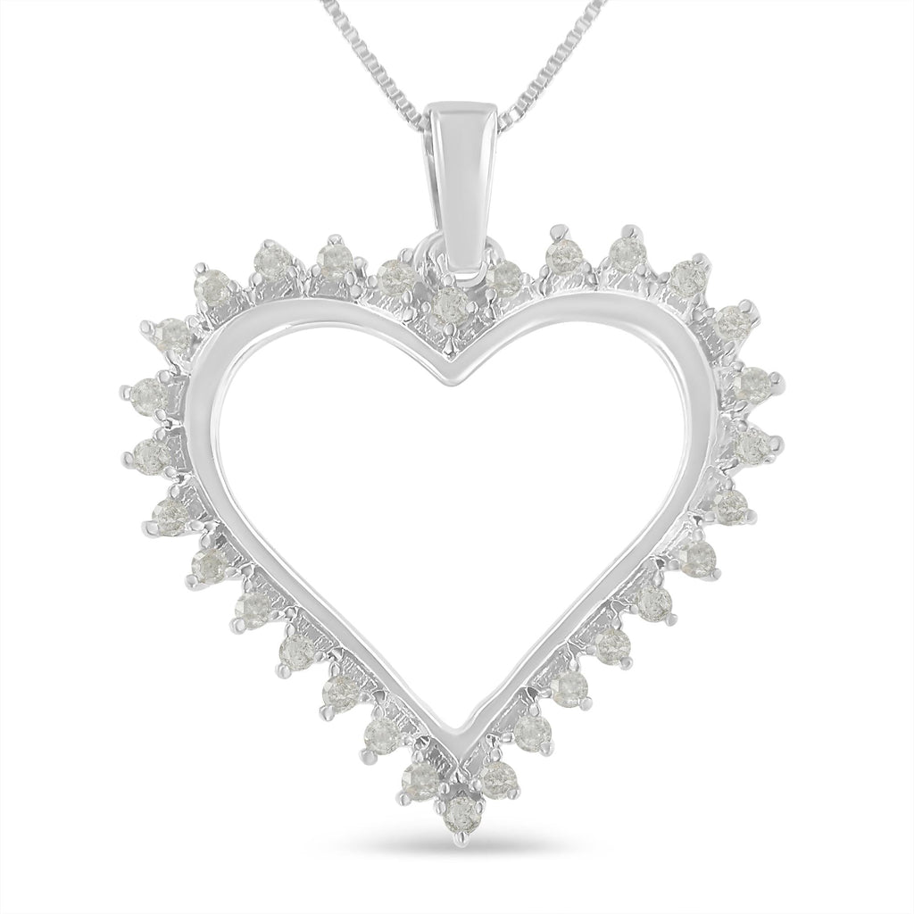 .925 Sterling Silver 1/4 cttw 3-Prong Diamond Open Heart 18" Pendant Necklace (I-J Color, I3 Clarity) - Friggin Jewelry