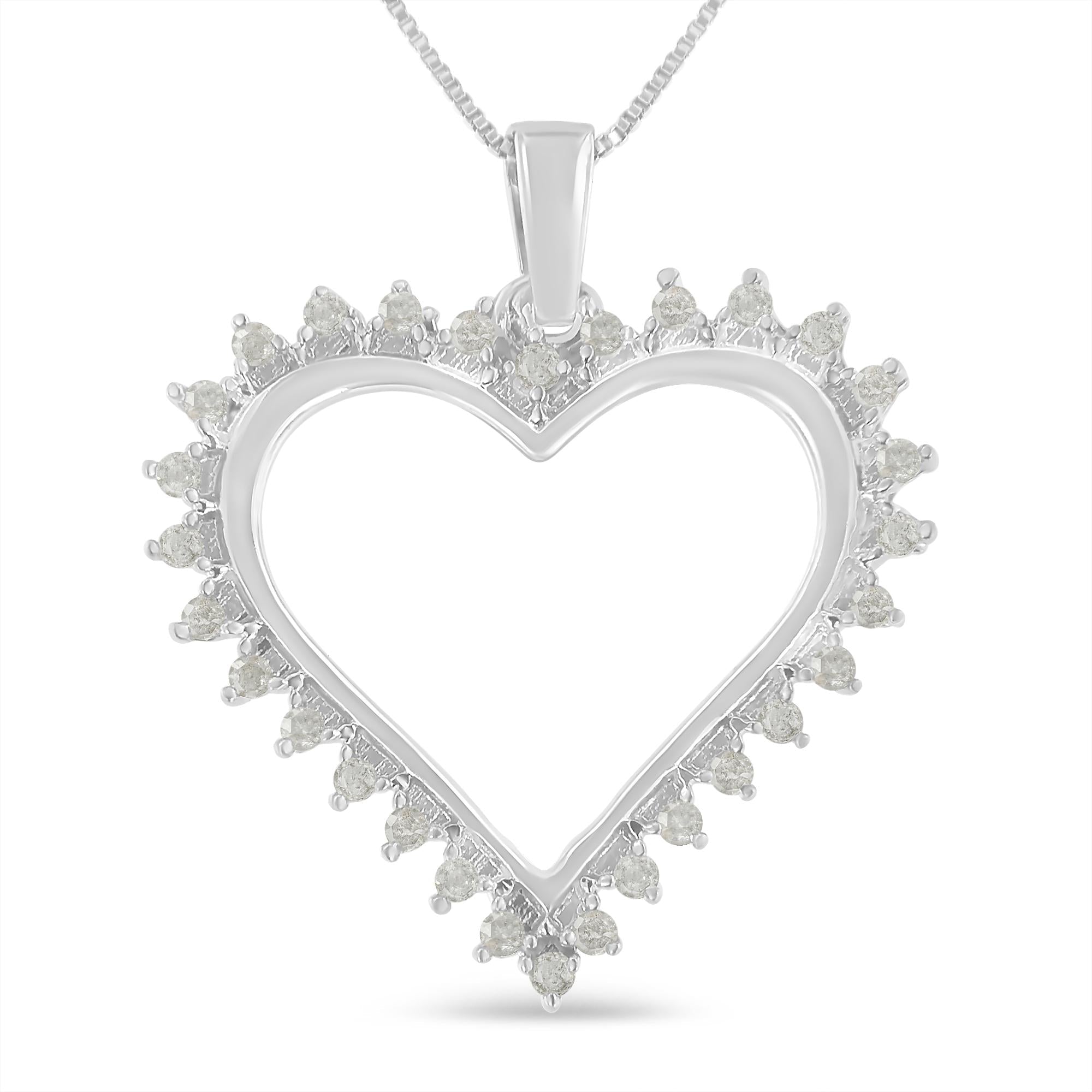.925 Sterling Silver 1/4 cttw 3-Prong Diamond Open Heart 18" Pendant Necklace (I-J Color, I3 Clarity) - Friggin Jewelry