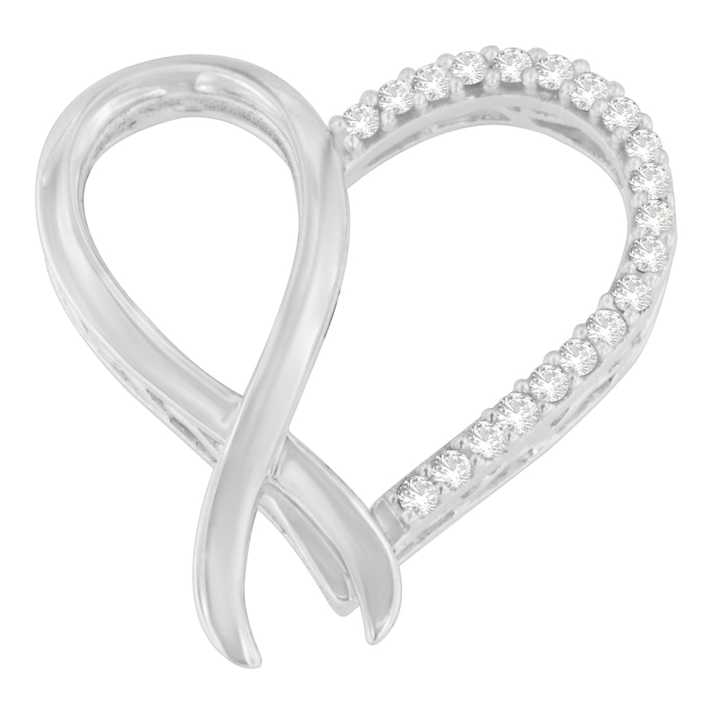 Collar con colgante de cinta y corazón de diamantes de talla redonda de 1/4 ct en plata de ley 925 (HI, I2-I3) - Friggin Jewelry