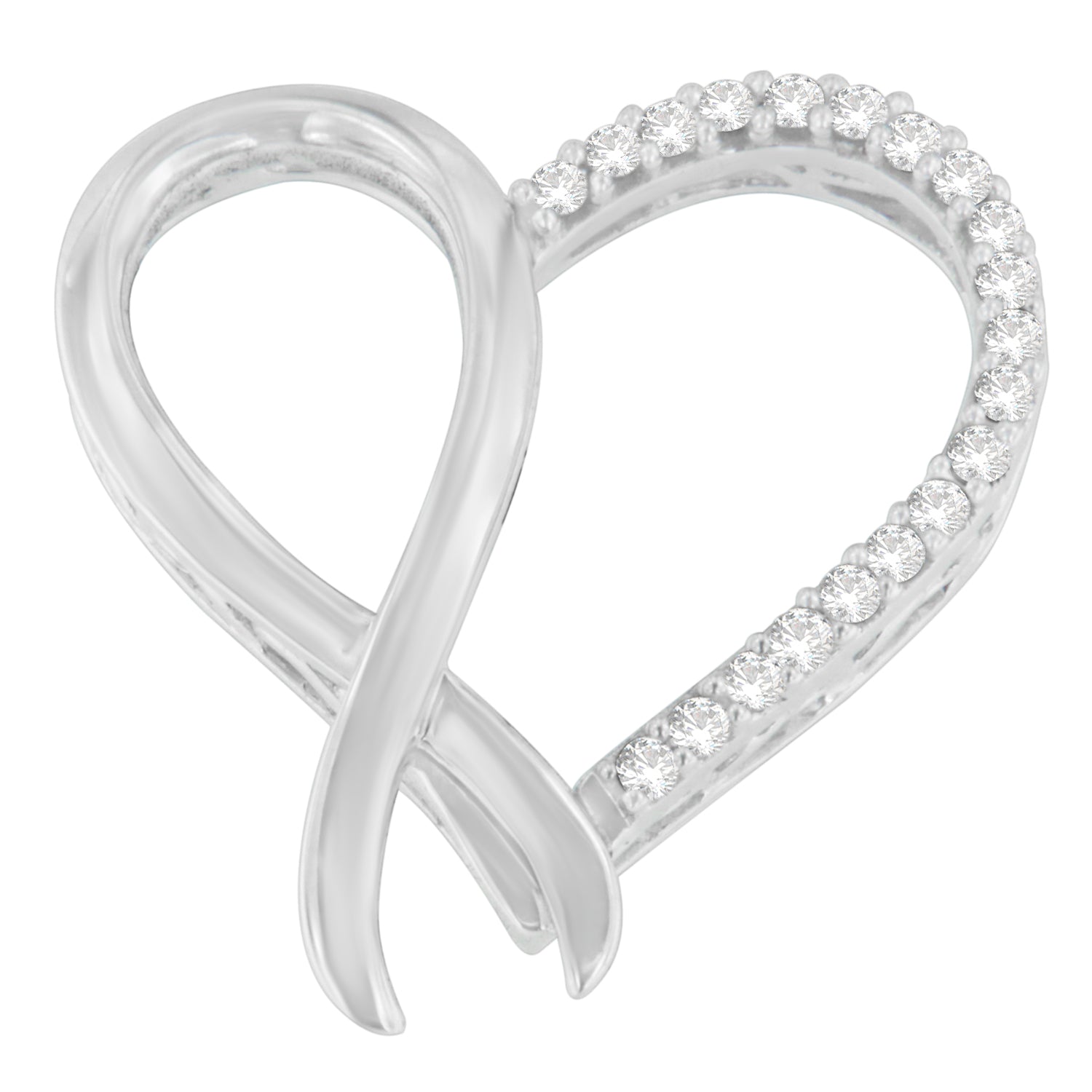 .925 Sterling Silver 1/4 cttw Round Cut Diamond Ribbon and Heart Accent Pendant Necklace (H-I, I2-I3) - Friggin Jewelry