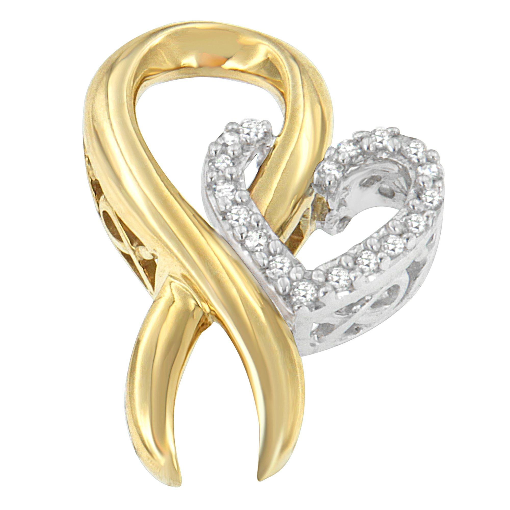 10K Yellow Gold and .925 Sterling Silver 1/10 cttw Diamond Heart Pendant Necklace (H-I, I1-I2) - Friggin Jewelry