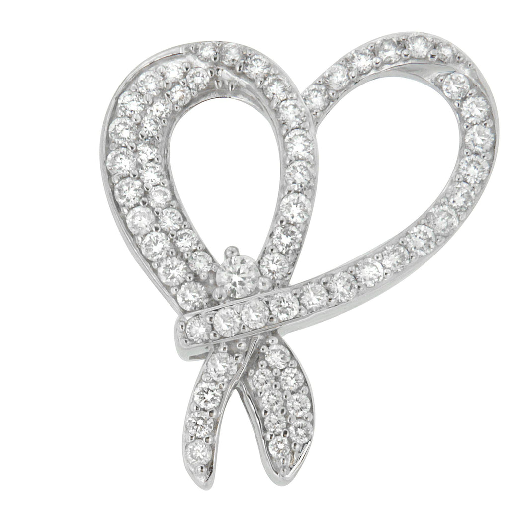 10K White Gold 1 cttw Round Cut Diamond Heart and Bow Pendant Necklace (G-H, SI1-SI2) - Friggin Jewelry Premium