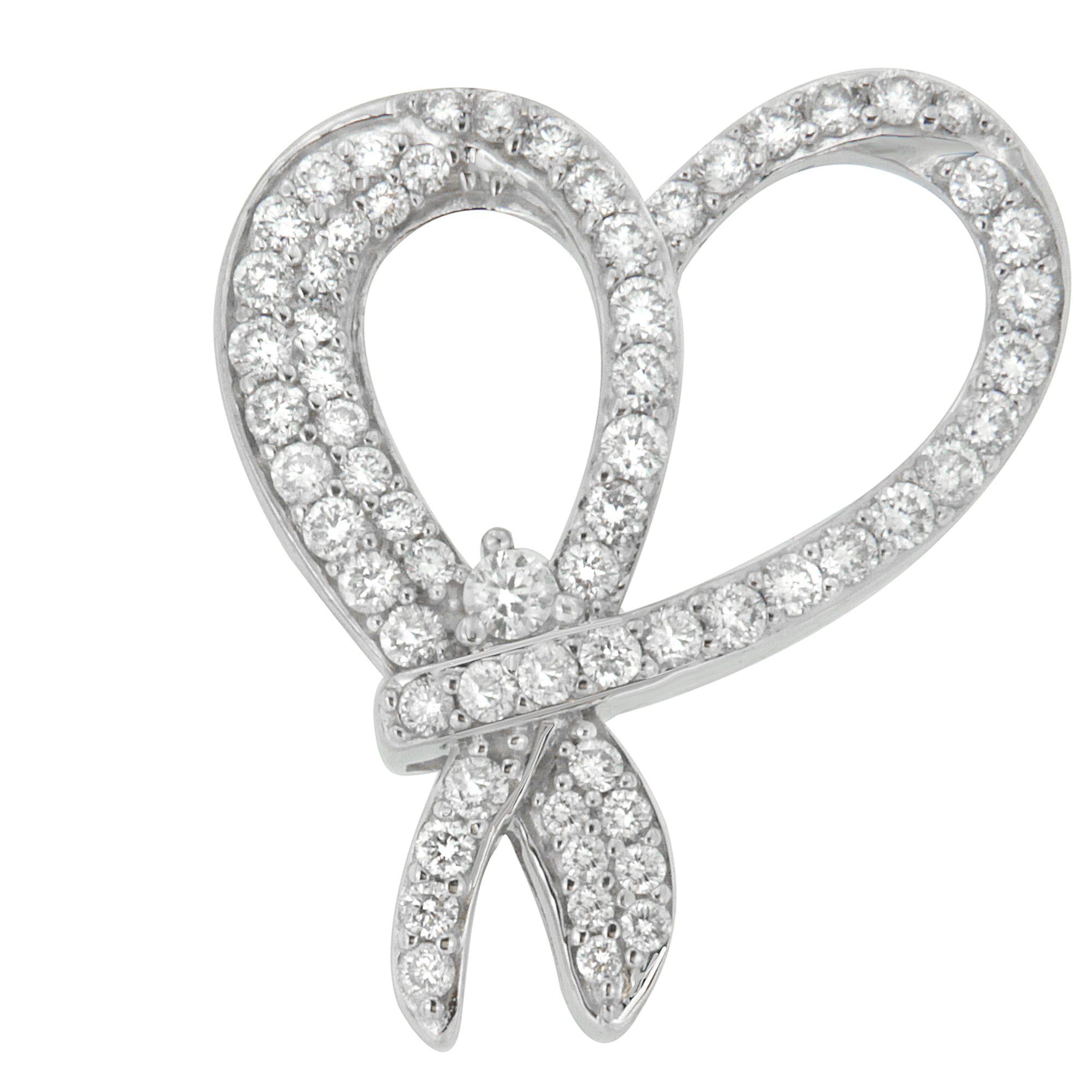 10K White Gold 1 cttw Round Cut Diamond Heart and Bow Pendant Necklace (G-H, SI1-SI2) - Friggin Jewelry