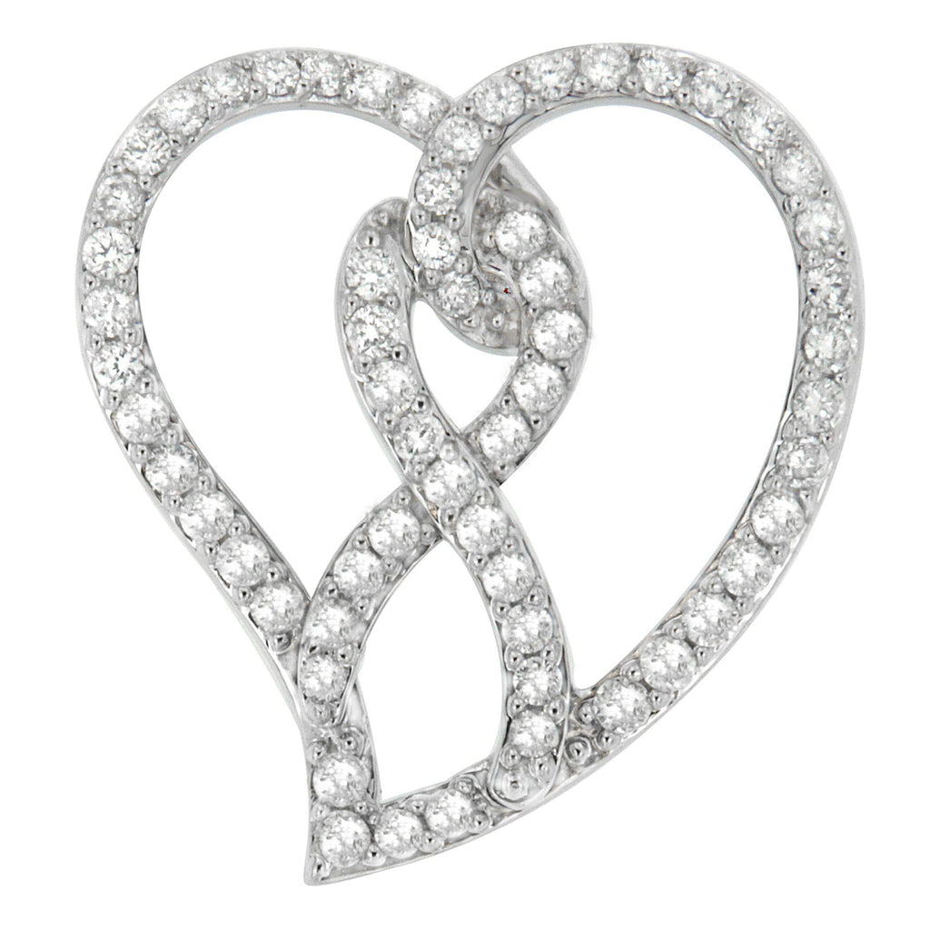 Collar con colgante de 45 cm en oro blanco de 14 quilates con diamantes blancos de 1,0 quilates y corazón abierto (color HI, claridad I1-I2) - Cinta de diamantes blancos - Friggin Jewelry