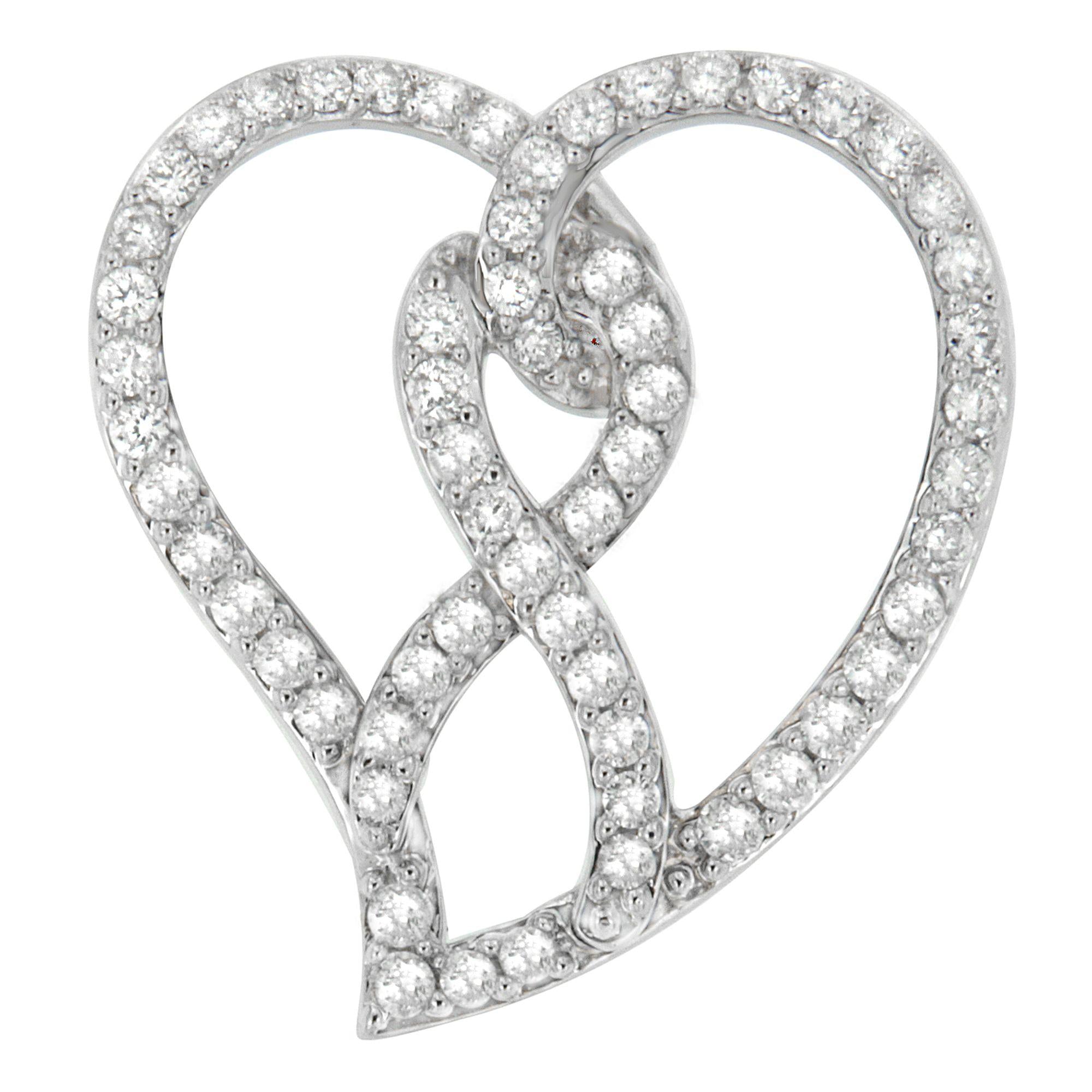 14K White Gold 1.0 Cttw White Diamond Awareness Ribbon & Open Heart 18" Pendant Necklace (H-I Color, I1-I2 Clarity) - White Diamond Ribbon - Friggin Jewelry