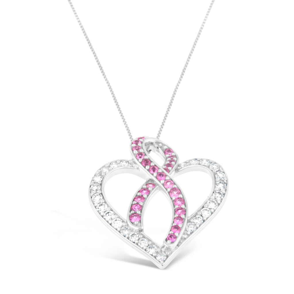14K White Gold 1ct. TGW Diamond And Pink Sapphire Gemstone Pendant Necklace (G-H, SI2-I1) - Friggin Jewelry Premium