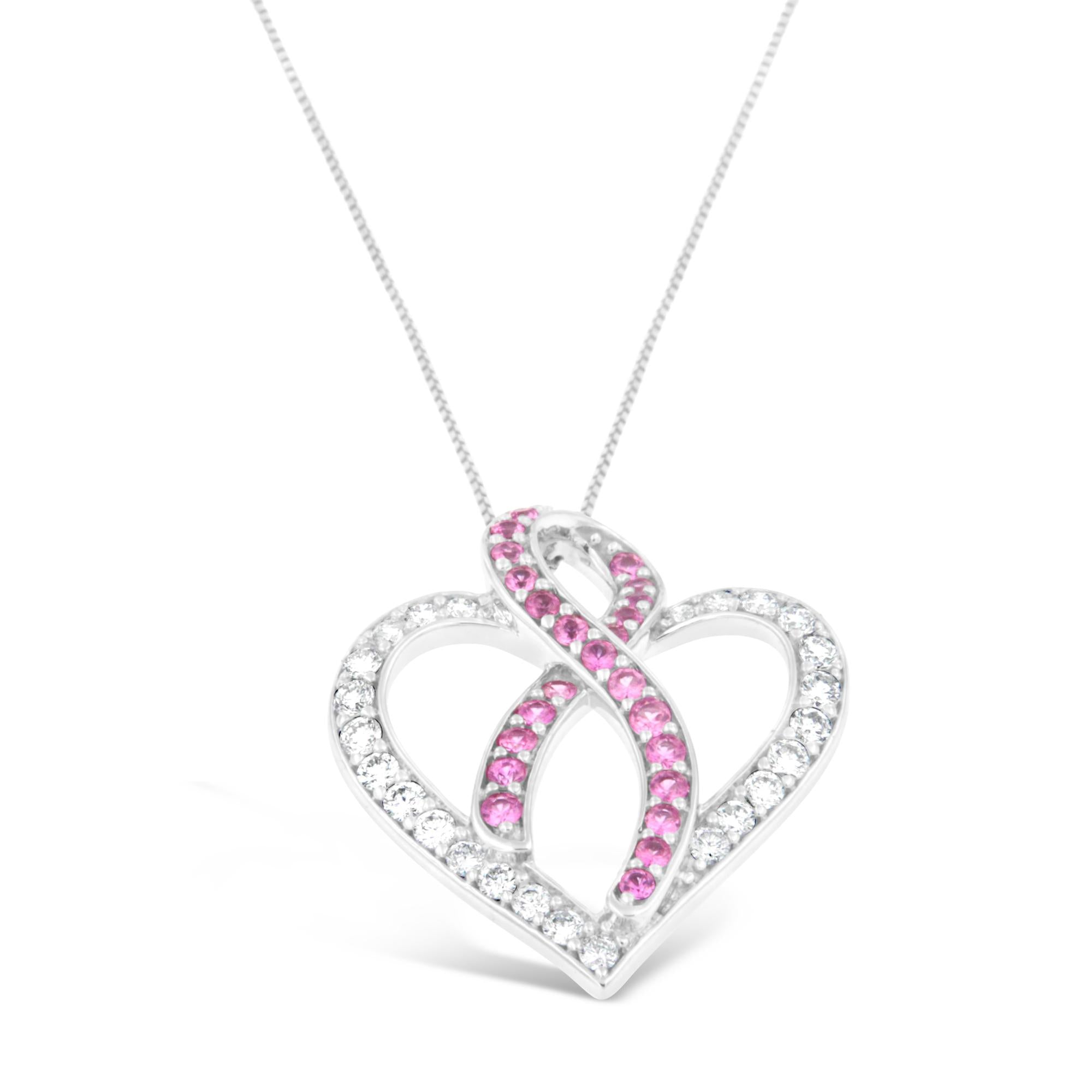 14K White Gold 1ct. TGW Diamond And Pink Sapphire Gemstone Pendant Necklace (G-H, SI2-I1) - Friggin Jewelry