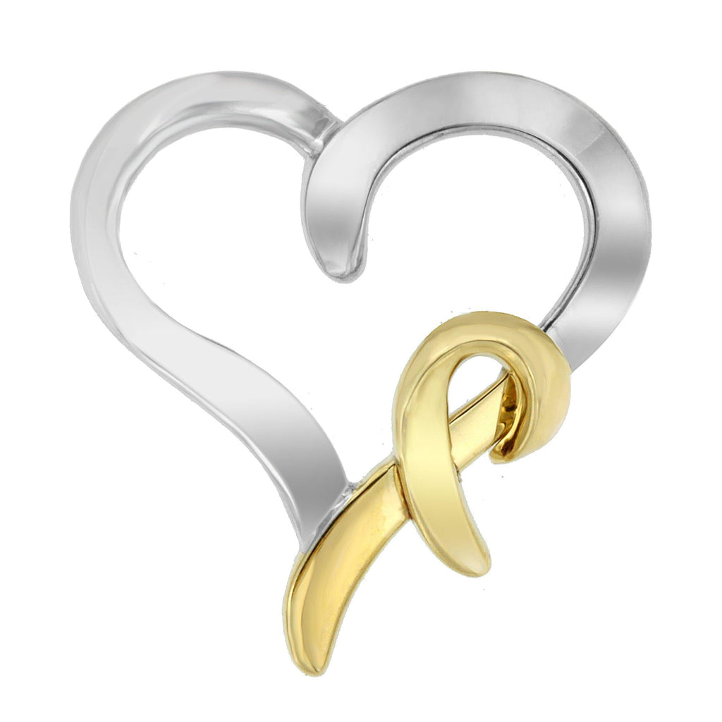 .925 Sterling Silver and 14K Yellow Gold Two-Tone Heart Shaped Pendant Necklace - Friggin Jewelry