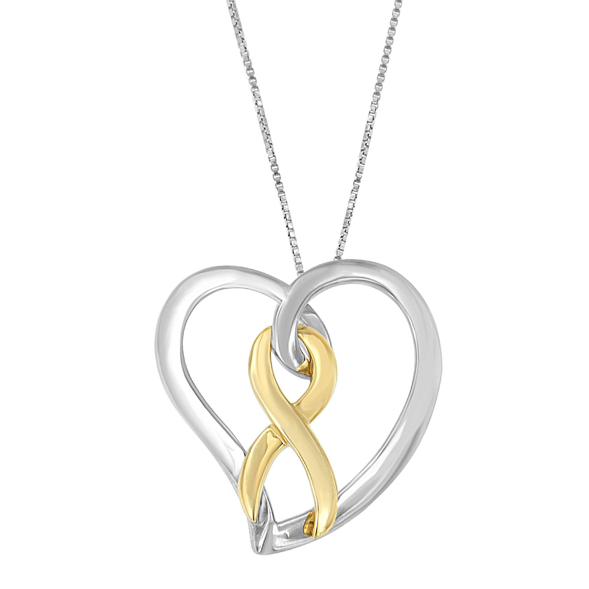 14K Gold and Silver Heart Bow Pendant Necklace - Friggin Jewelry
