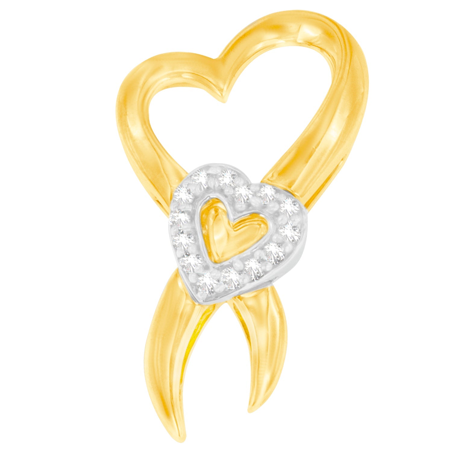 10K Two-Tone Gold 1/10 cttw Diamond Heart Pendant Necklace (H-I, I1-I2) - Friggin Jewelry