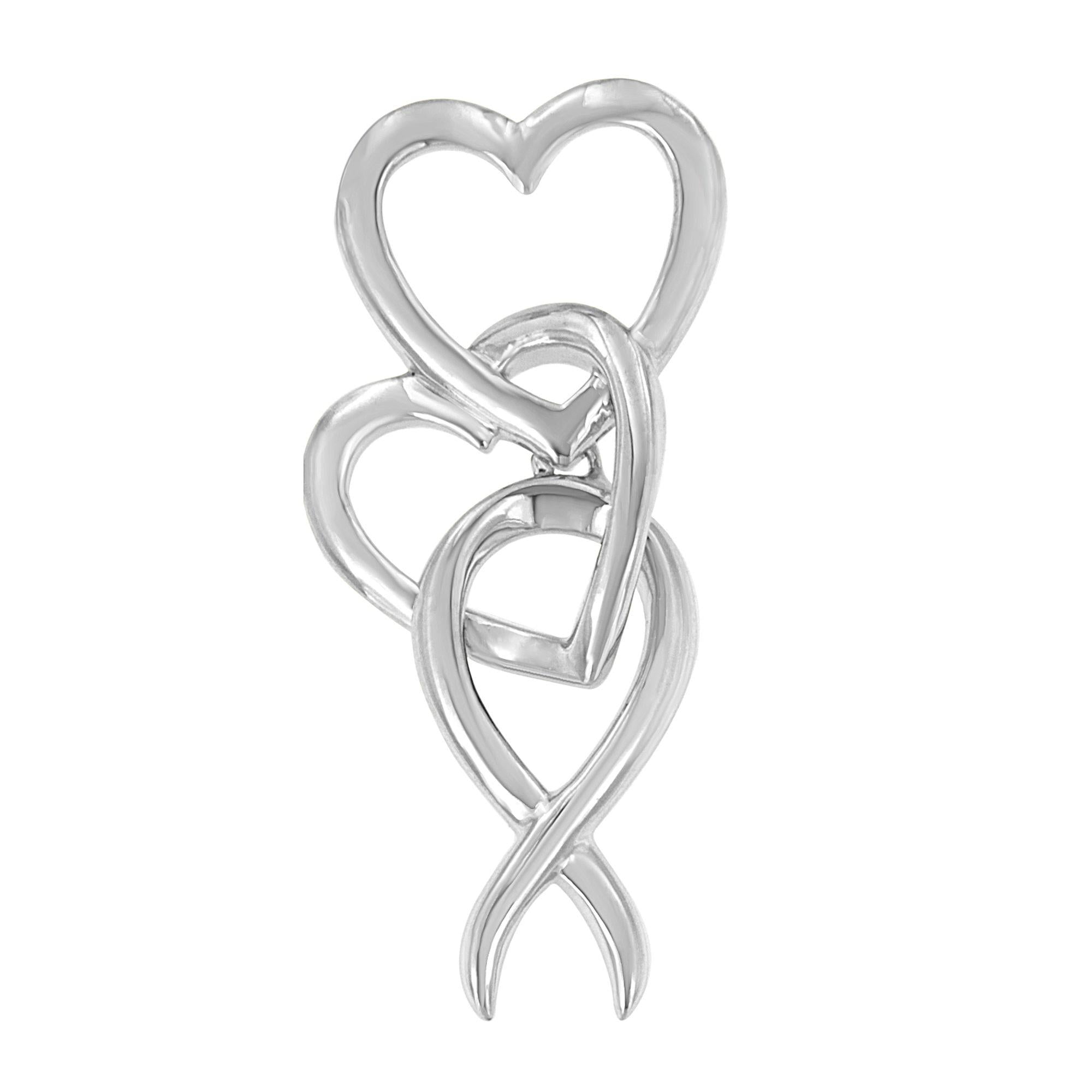 .925 Sterling Silver Double-Heart & Awareness Ribbon Linked Pendant Necklace - Friggin Jewelry
