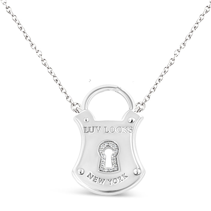Collana con ciondolo a forma di lucchetto con diamanti da 1/10 ct in argento sterling 925, lunghezza 18 pollici (colore HI, purezza I1-I2) - Friggin Jewelry