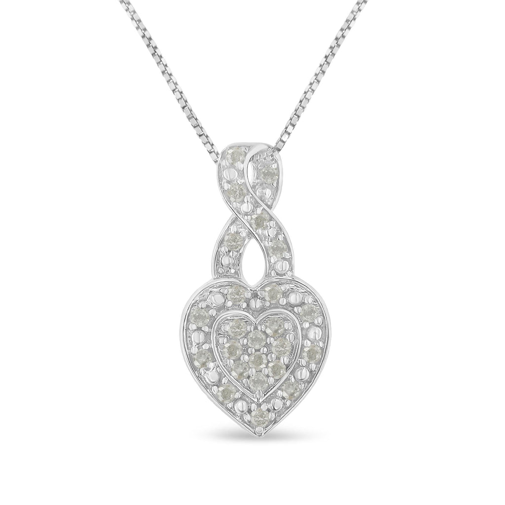 .925 Sterling Silver 1/3 Cttw Diamond Awareness Ribbon Halo Heart 18" Pendant Necklace (I-J Color, I2-I3 Clarity) - Friggin Jewelry