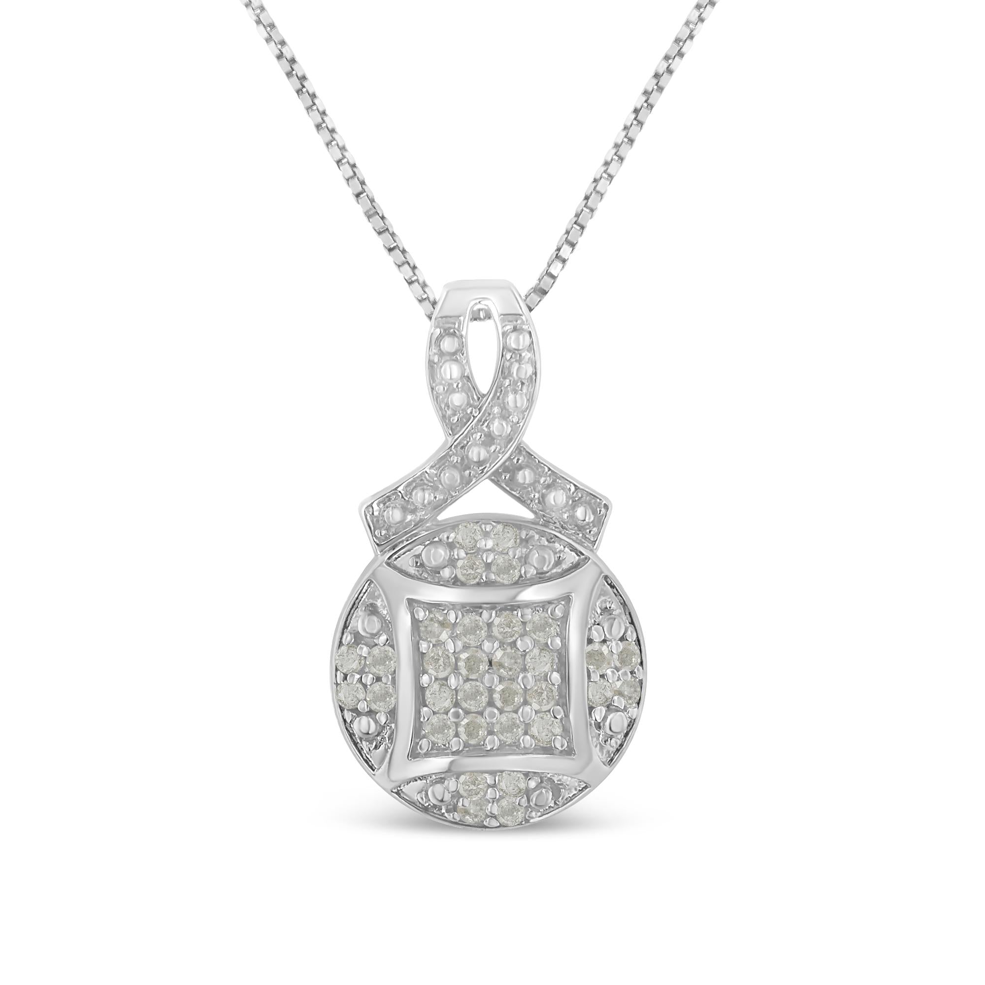 .925 Sterling Silver 1/3 cttw Diamond Ribbon and Circle Cluster 18" Pendant Necklace (I-J Color, I3 Clarity) - Friggin Jewelry