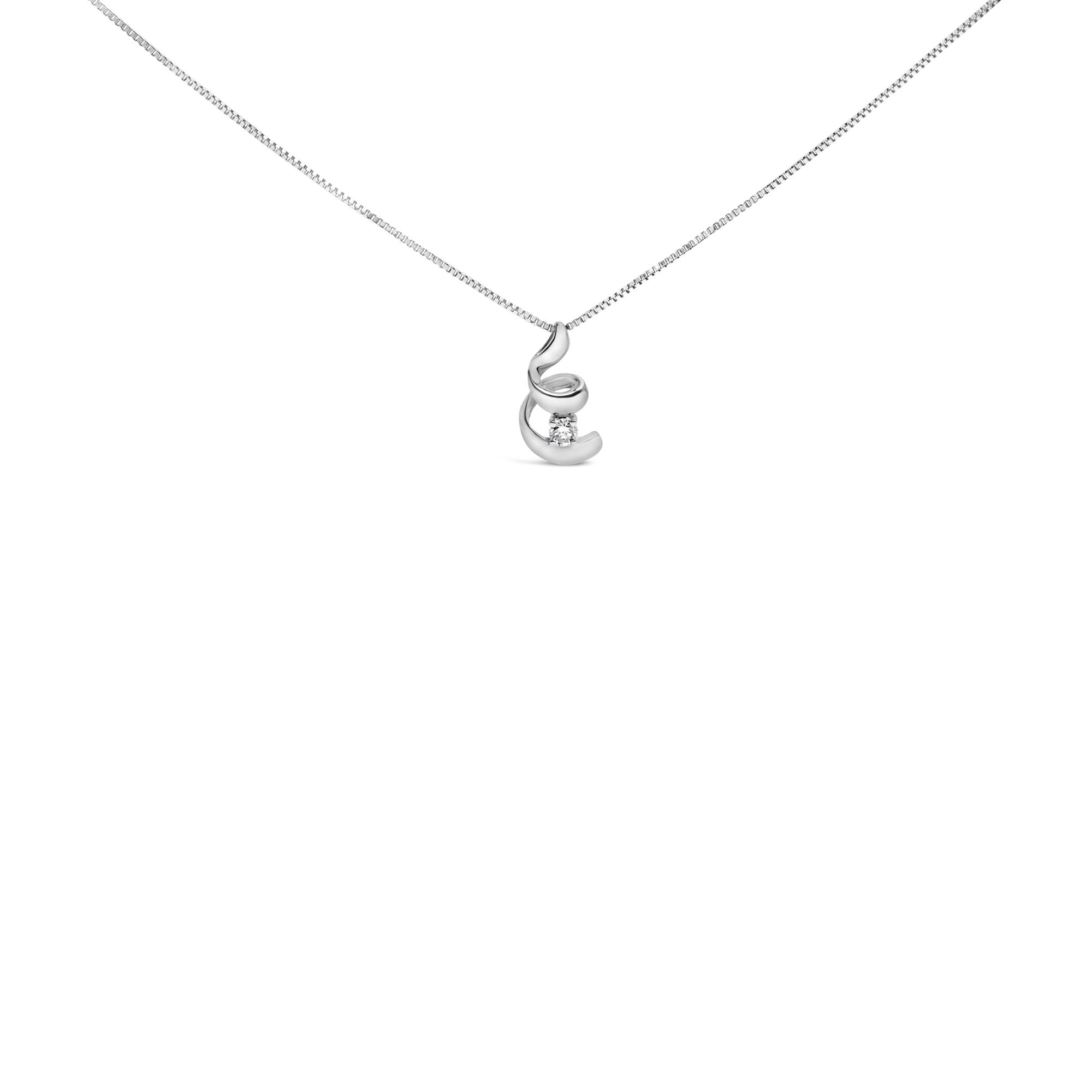 10K White Gold 1/10 Cttw Diamond Solitaire Spiral 18" Pendant Necklace (I-J Color, I2-I3 Clarity) - Friggin Jewelry