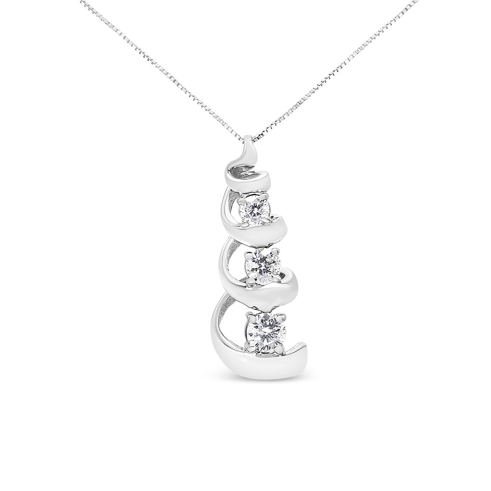 .925 Sterling Silver 1/4 cttw Diamond Swirl Shape Pendant Necklace (I-J, I2-I3) - Friggin Jewelry