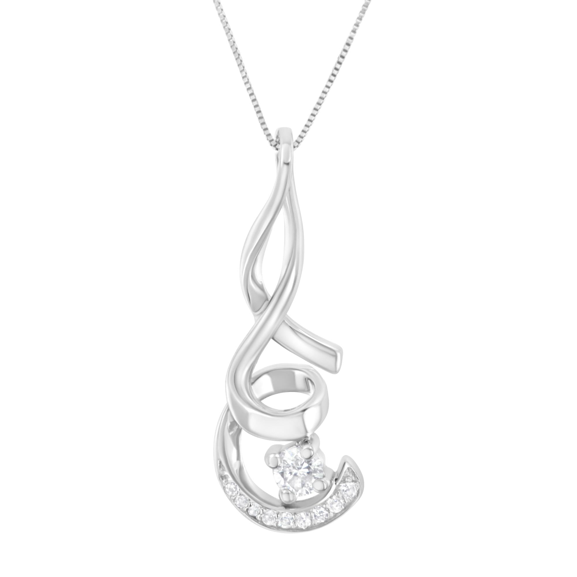 Collar Espira con colgante en espiral brillante de diamantes de talla redonda de 1/4 ct en oro blanco de 10 quilates (HI, I1-I2) - Friggin Jewelry