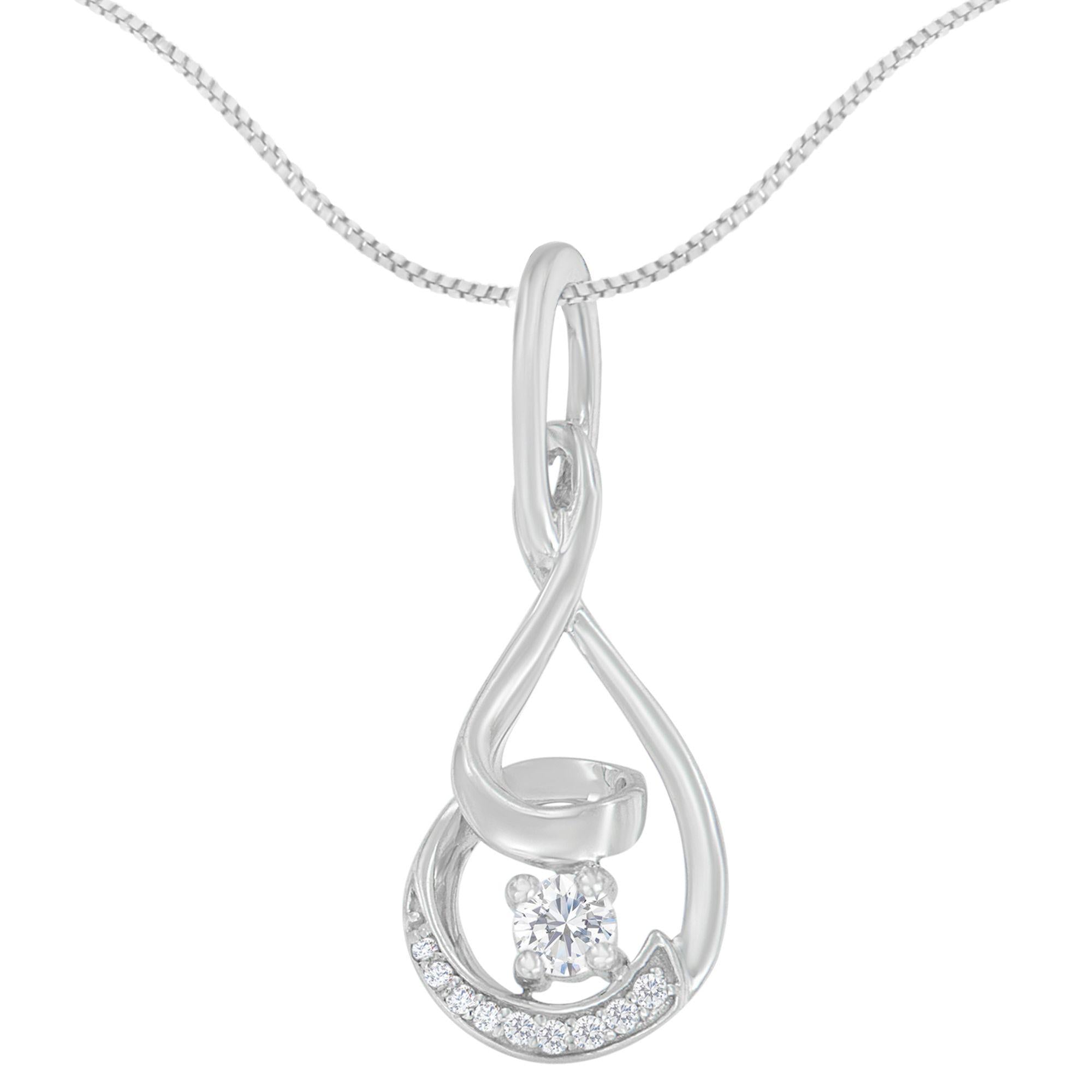 Espira 10K White Gold 1/4 cttw Round Cut Diamond Spiral Link Pendant Necklace (H-I, I1-I2) - Friggin Jewelry