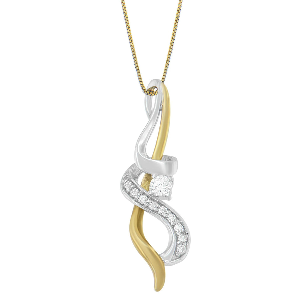Collar Espira con colgante de espiral entrelazado de diamantes de 1/5 ct en oro bicolor de 10 quilates (JK, I1-I2) - Friggin Jewelry