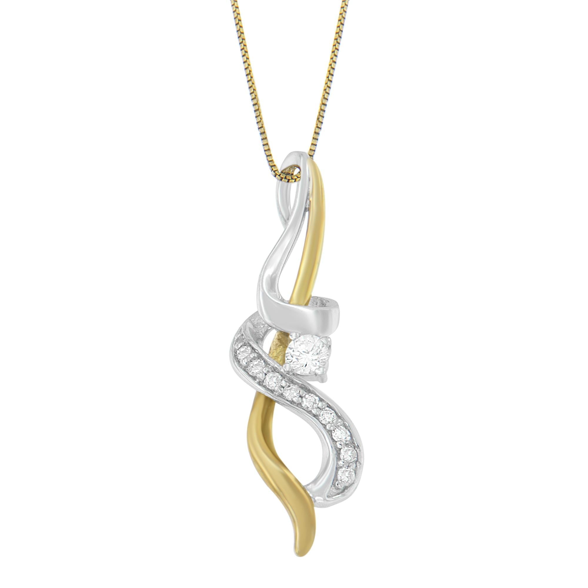 Collar Espira con colgante de espiral entrelazado de diamantes de 1/5 ct en oro bicolor de 10 quilates (JK, I1-I2) - Friggin Jewelry
