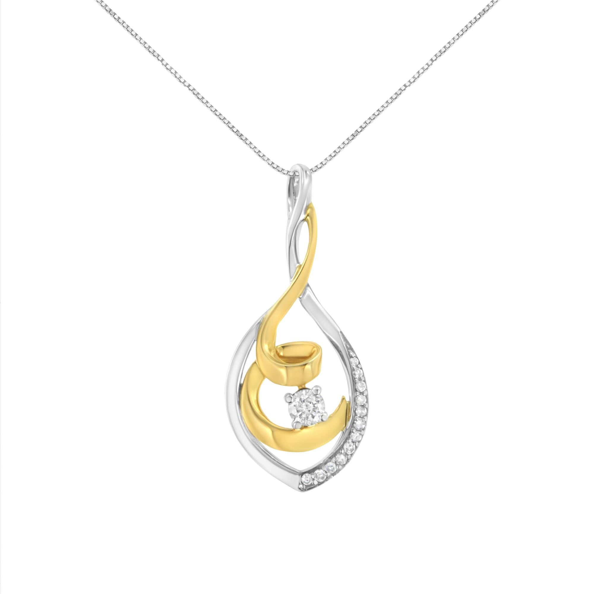 10K Two-Tone Yellow & White Gold 1/4 Cttw Brilliant-Cut Round Diamond Spiral Link 18" Pendant Necklace (I-J Color, I2-I3 Clarity) - Friggin Jewelry
