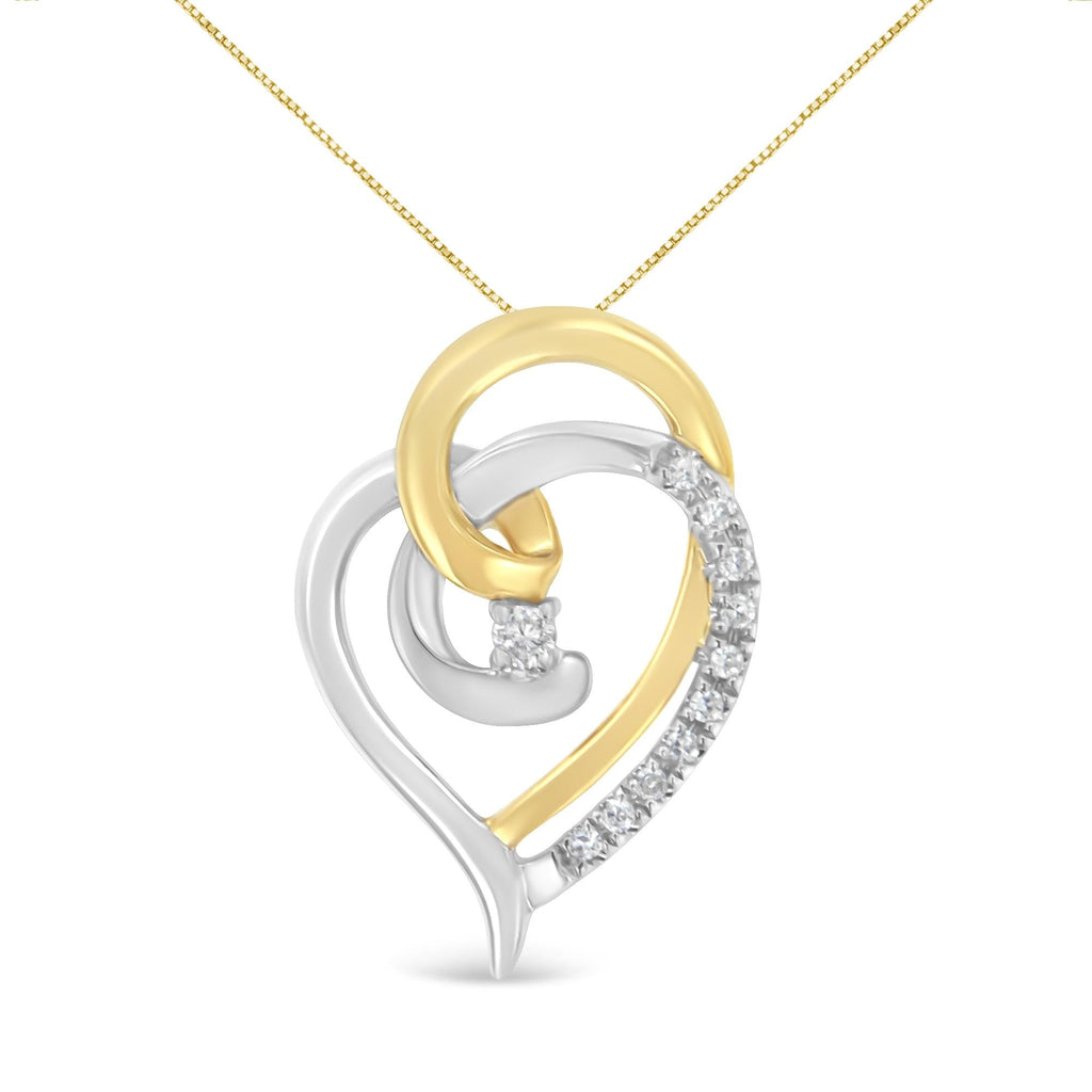10K Yellow and White Gold Diamond Accent Open Double Heart Spiral Curl 18" Pendant Necklace (J-K Color, I2-I3 Clarity) - Friggin Jewelry