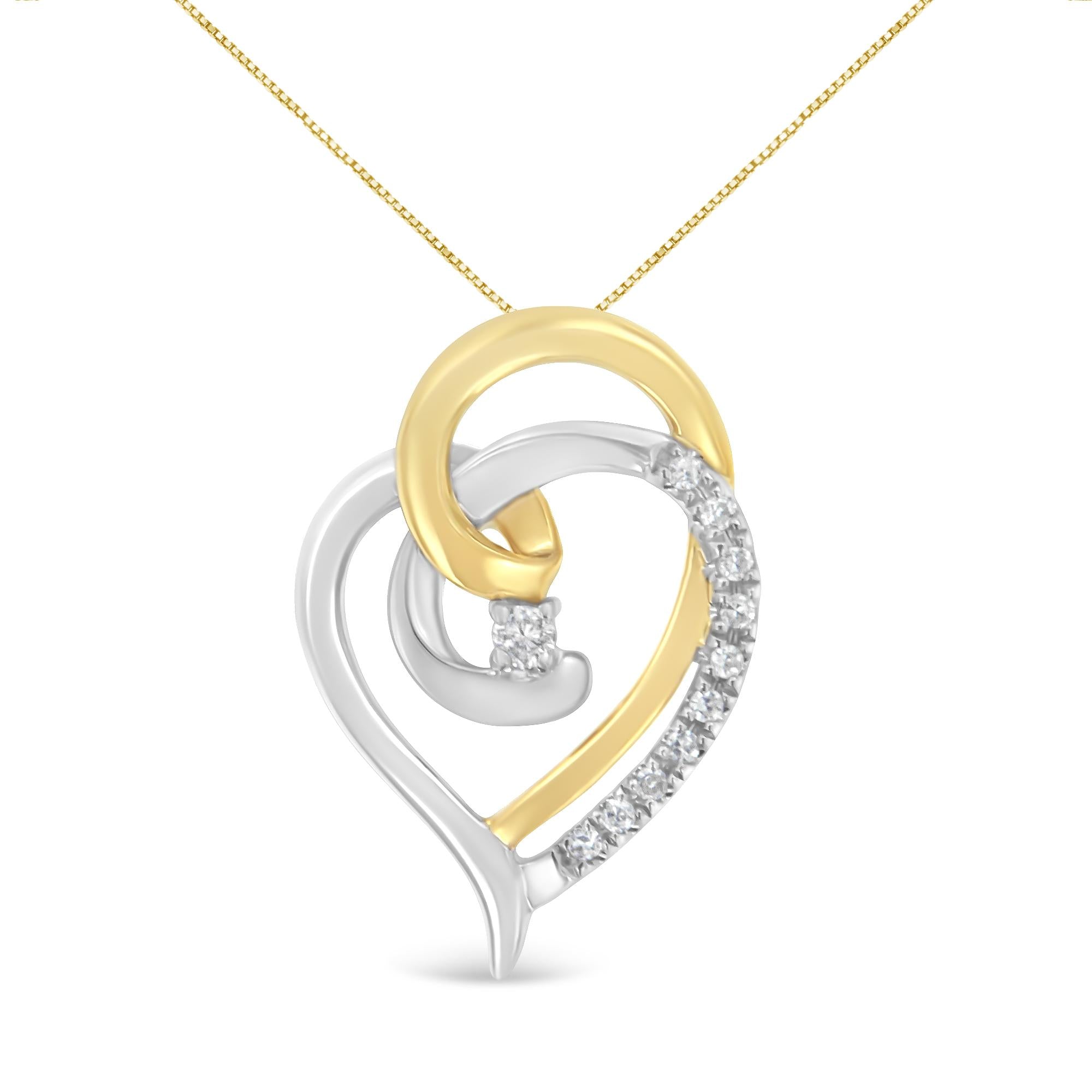 10K Yellow and White Gold Diamond Accent Open Double Heart Spiral Curl 18" Pendant Necklace (J-K Color, I2-I3 Clarity) - Friggin Jewelry