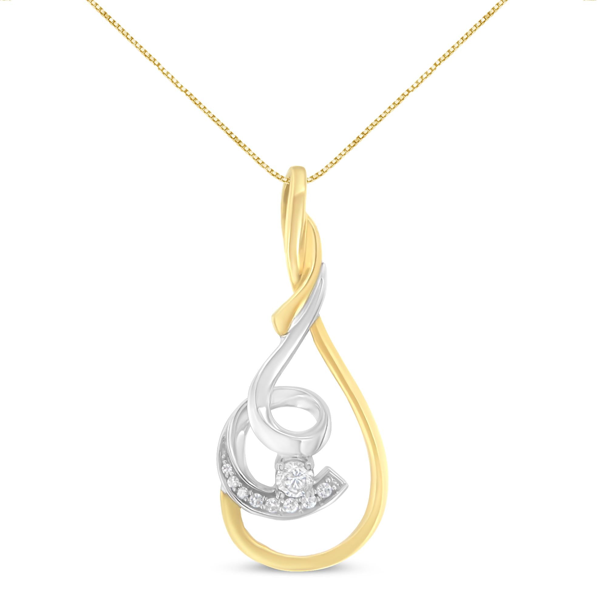 Collana con pendente a spirale stratificata da 18" con diamanti taglio brillante da 1/6 ct, in oro giallo e bianco bicolore Espira 10K (colore HI, purezza I2-I3) - Friggin Jewelry